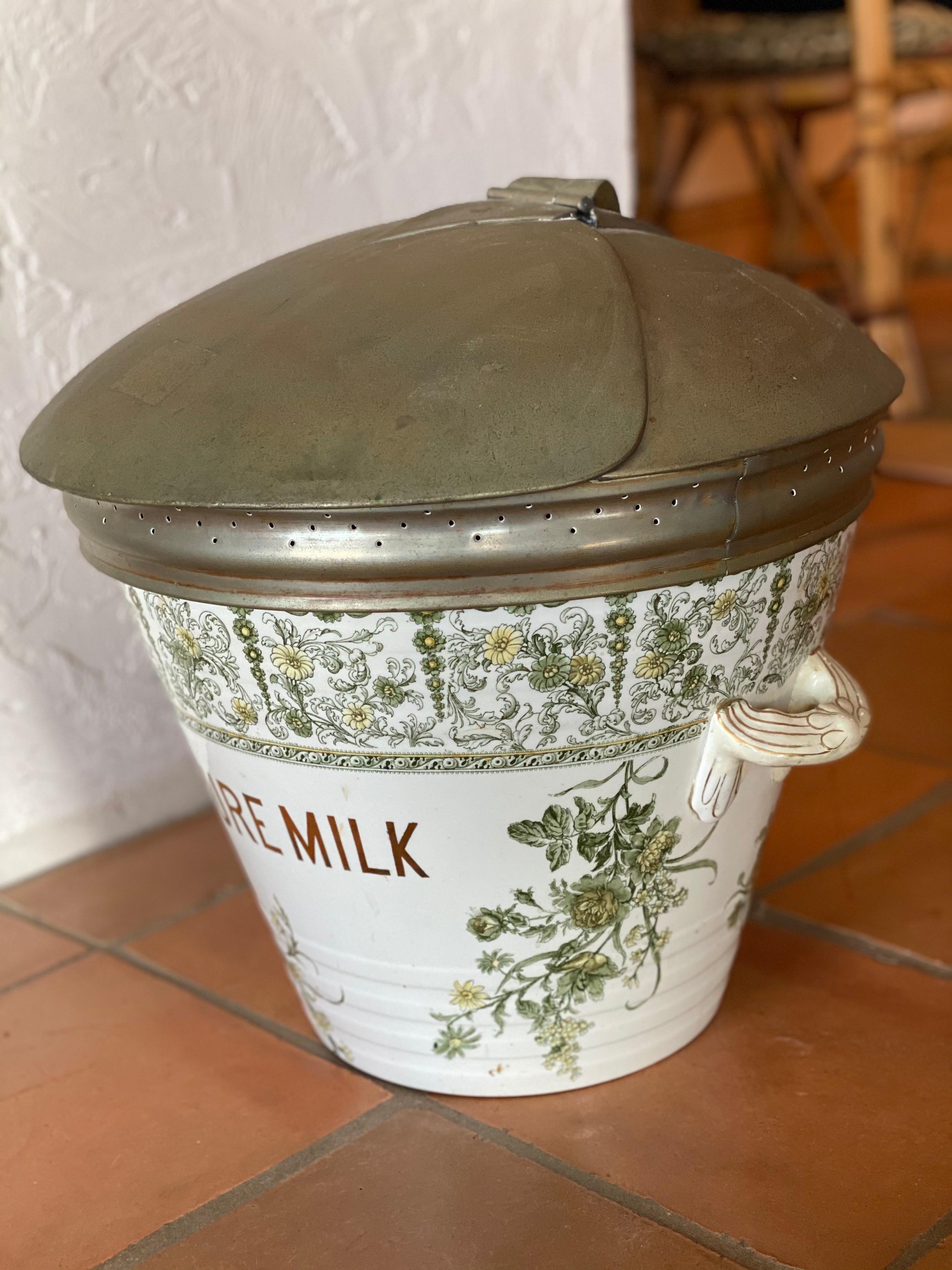 Late 19th-20th Century Continental Tin-Glazed Ceramic Two-Handled Milk Pail 1