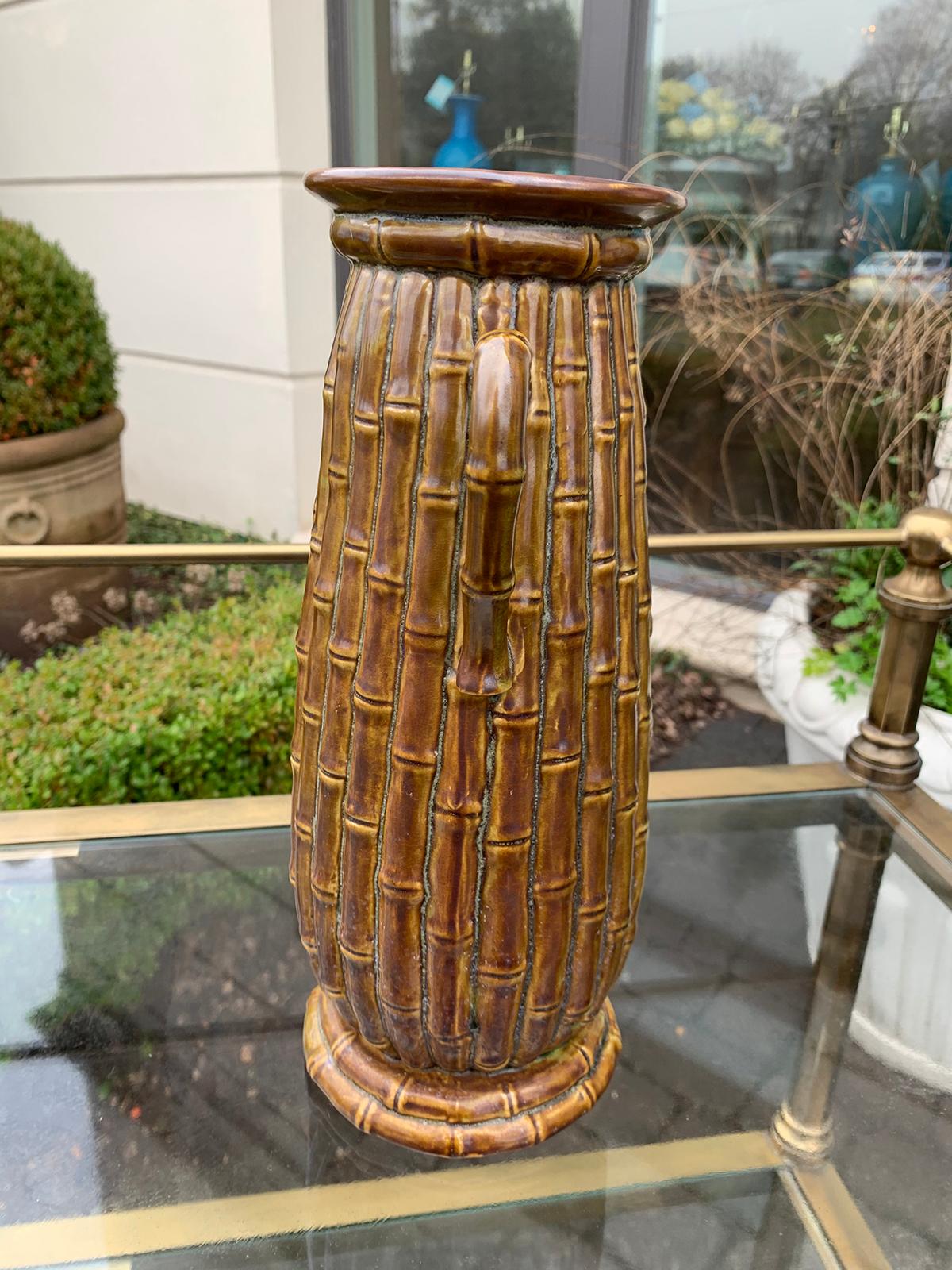 Late 19th-20th Century Porcelain Vase, Faux Caneware / Faux Bamboo In Good Condition In Atlanta, GA