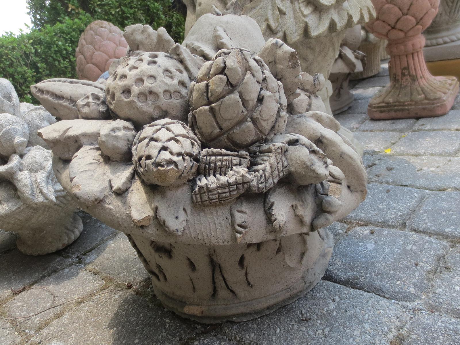 Late 19th-20th Century Carved Stone Fruit Baskets For Sale 1