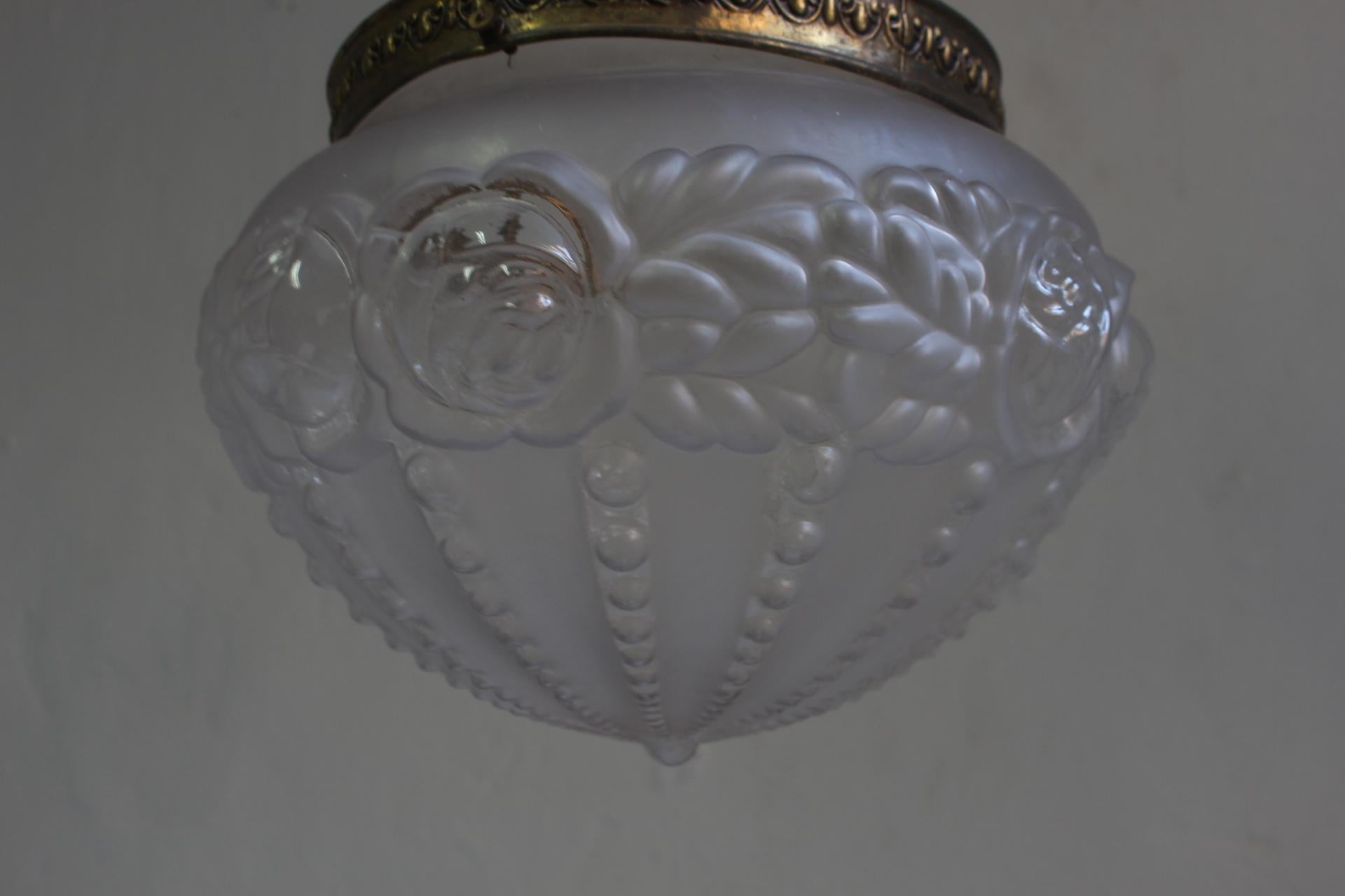Late 19th Antique Art Nouveau Pendant Lamp with Carved Frosted Glass 3