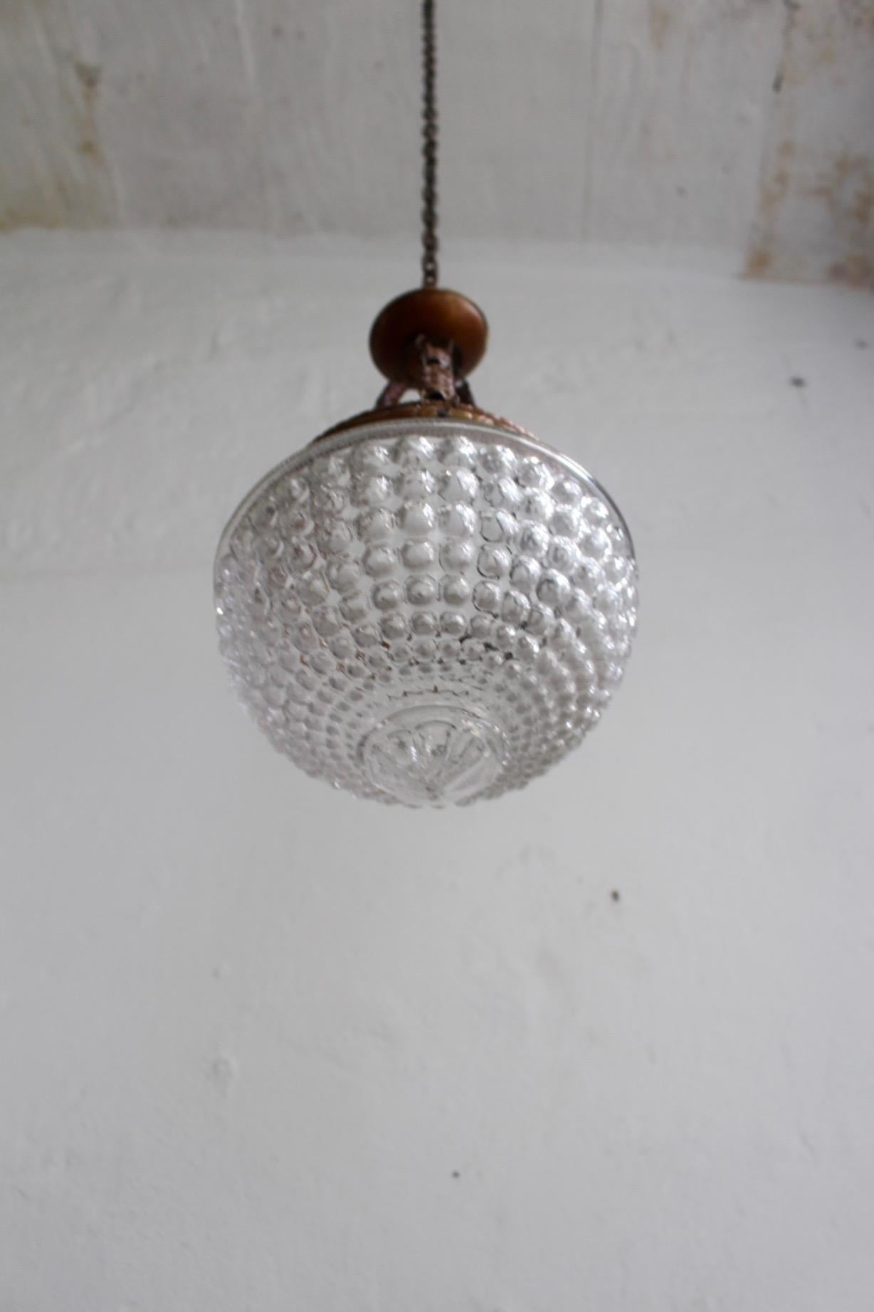 Late 19th Antique Art Nouveau Pendant Lamp with Geometric Bubble Glass For Sale 1