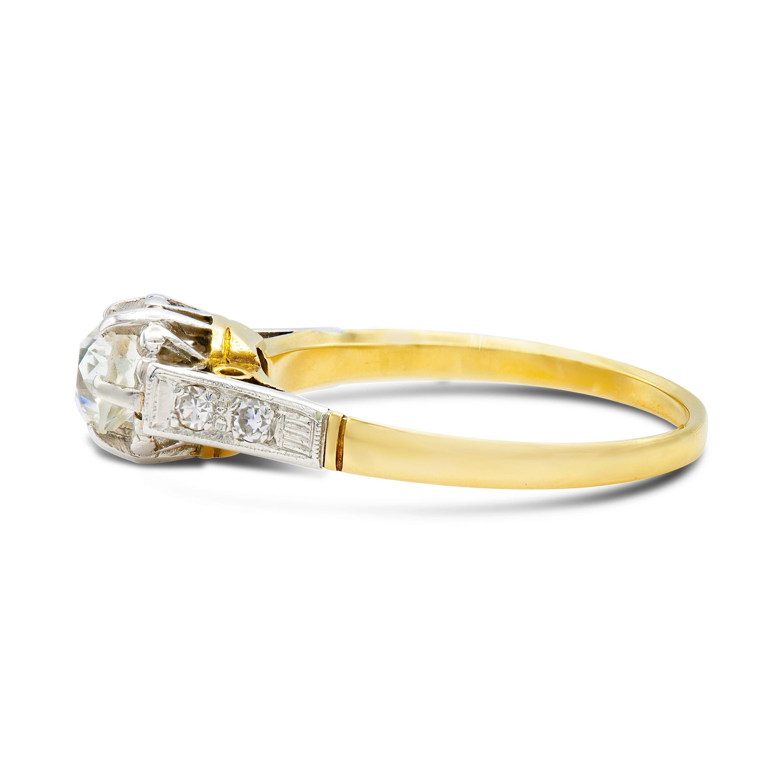 Old European Cut Late 19th C. 0.67 Ct. Two Tone Yellow Gold Engagement Ring K SI1 For Sale