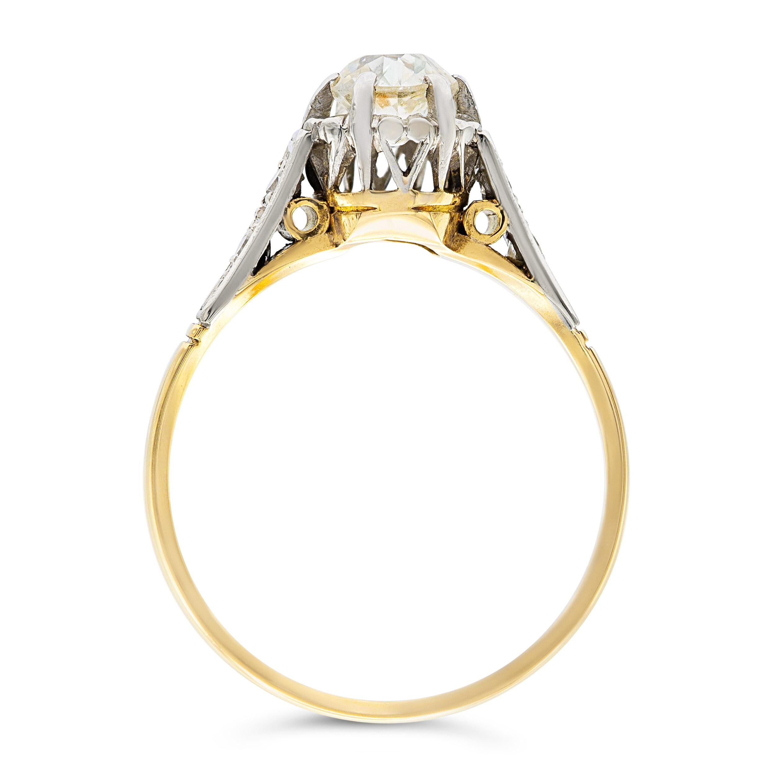 Late 19th C. 0.67 Ct. Two Tone Yellow Gold Engagement Ring K SI1 In Good Condition For Sale In New York, NY