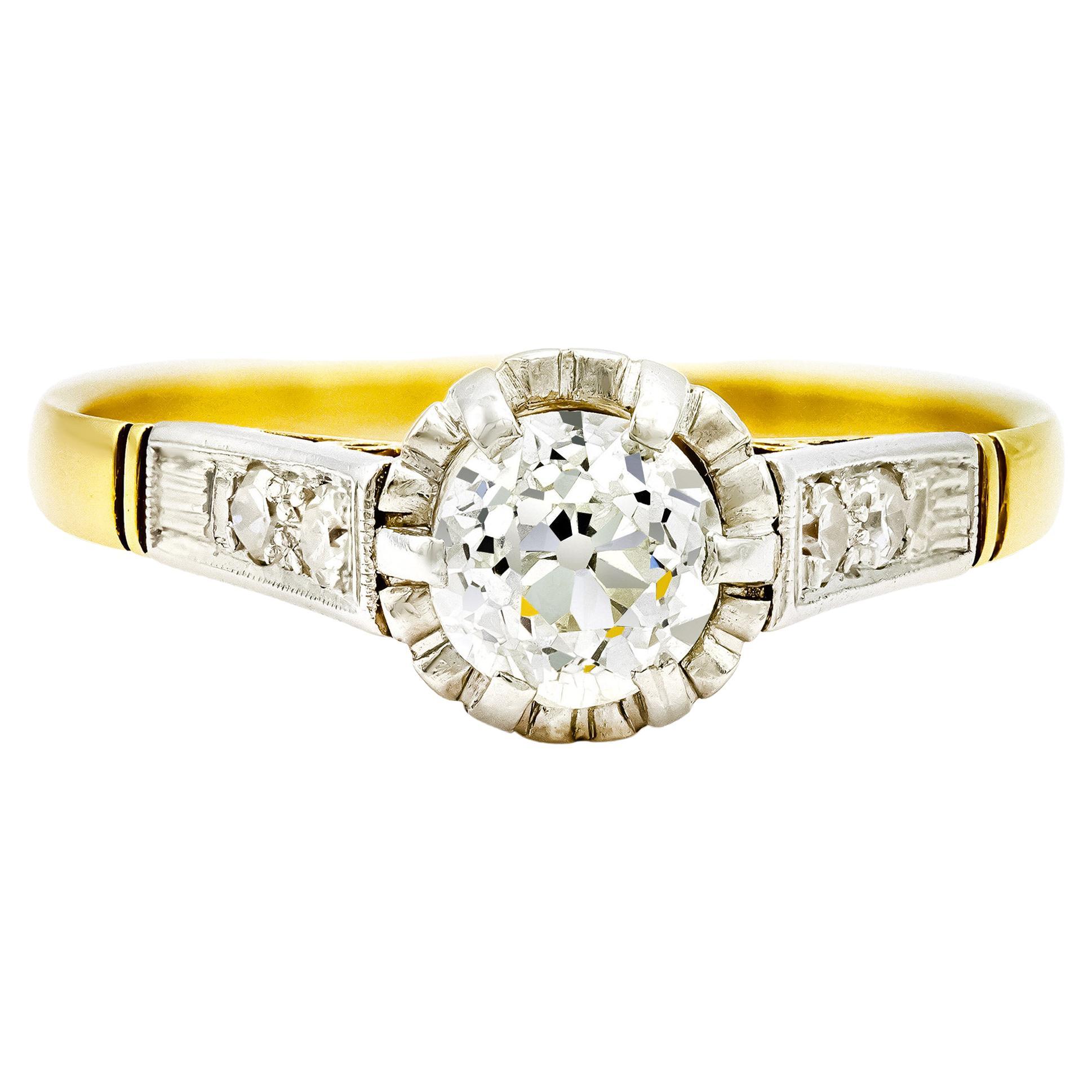 Late 19th C. 0.67 Ct. Two Tone Yellow Gold Engagement Ring K SI1 For Sale
