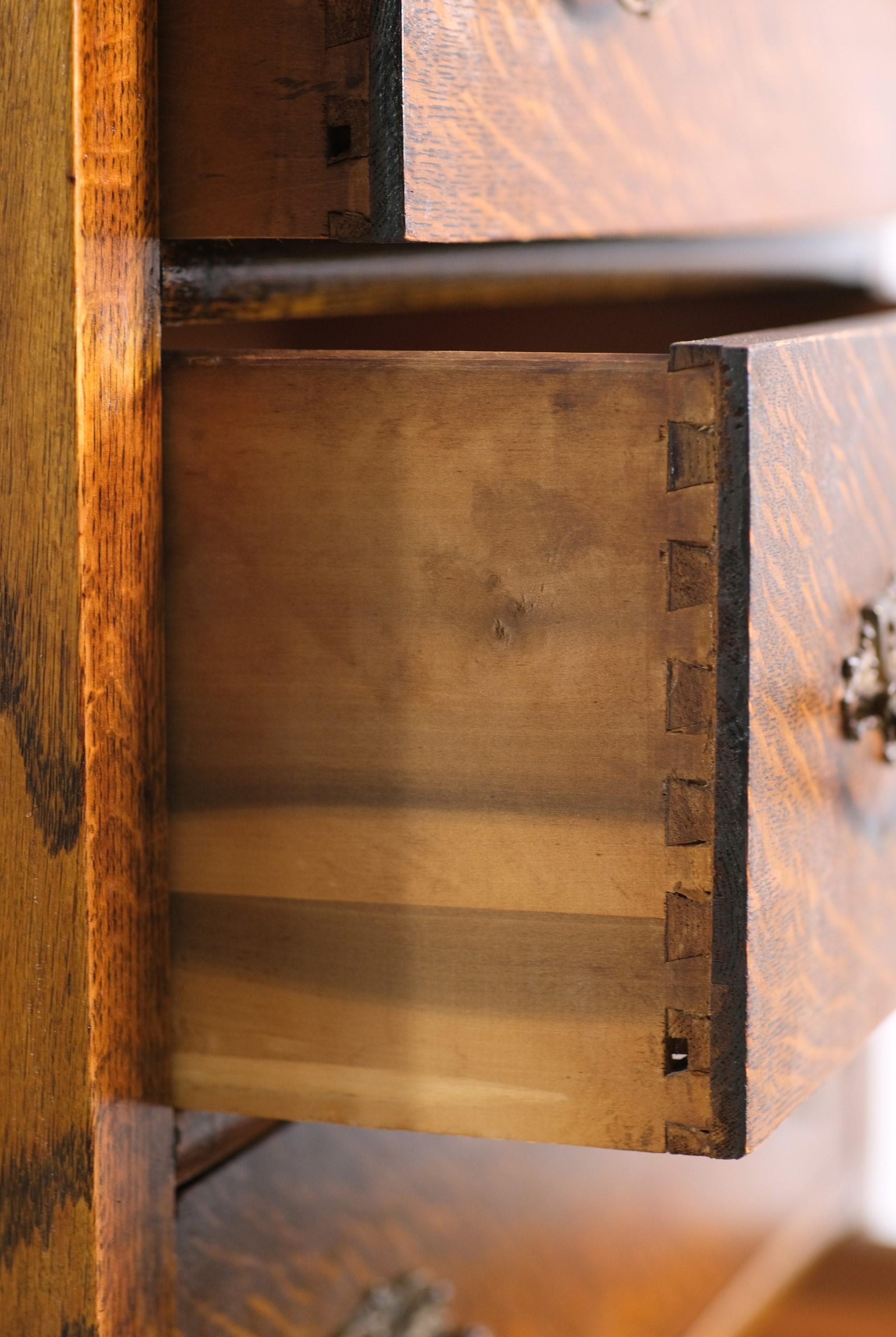 Late 19th C 5 Drawer Tiger Oak Highboy Dresser w Mirror 2