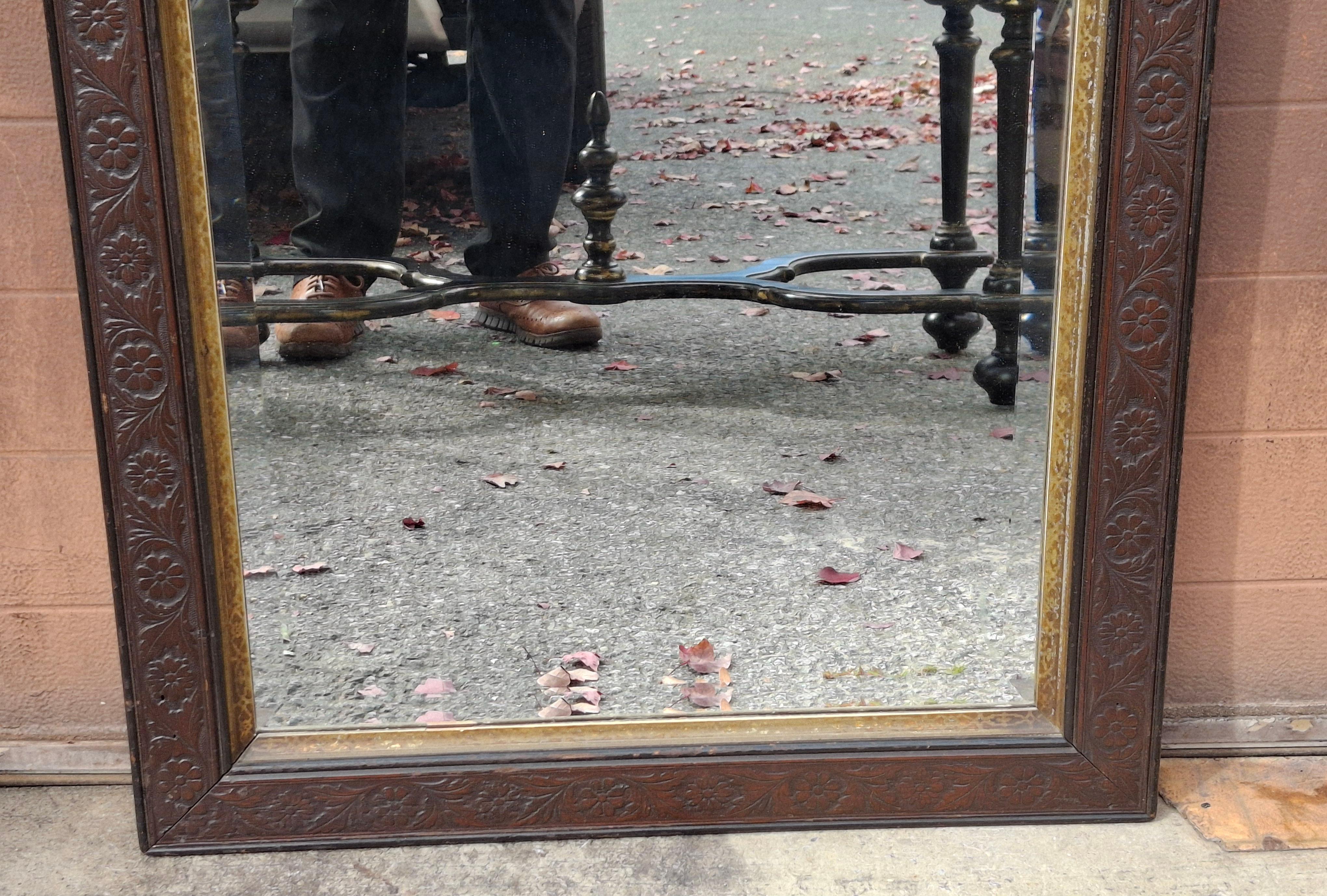 Late 19th C. Aesthetic Movement Carved Mahogany and Parcel Gilt Frame Mirror For Sale 3