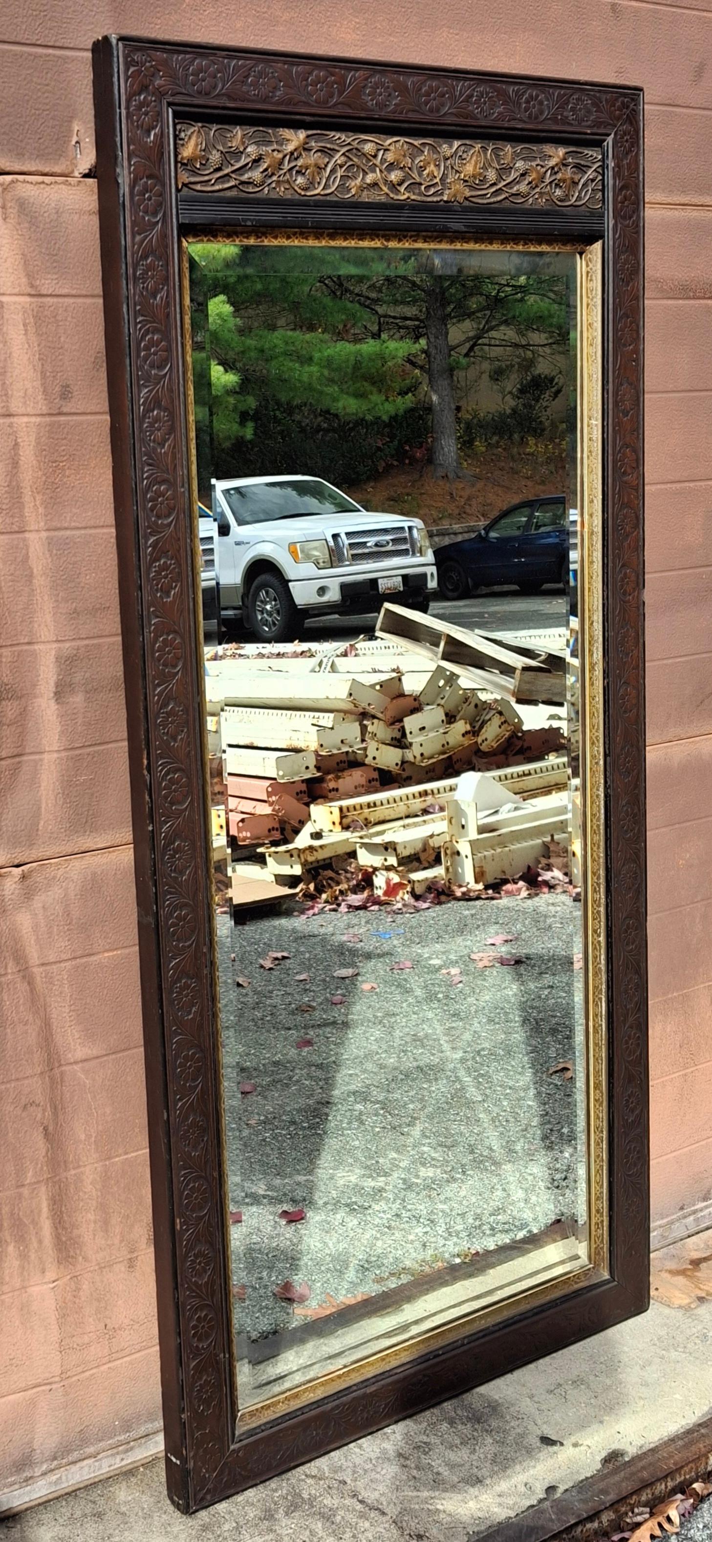 Late 19th C. Aesthetic Movement Carved Mahogany and Parcel Gilt Frame Mirror For Sale 4