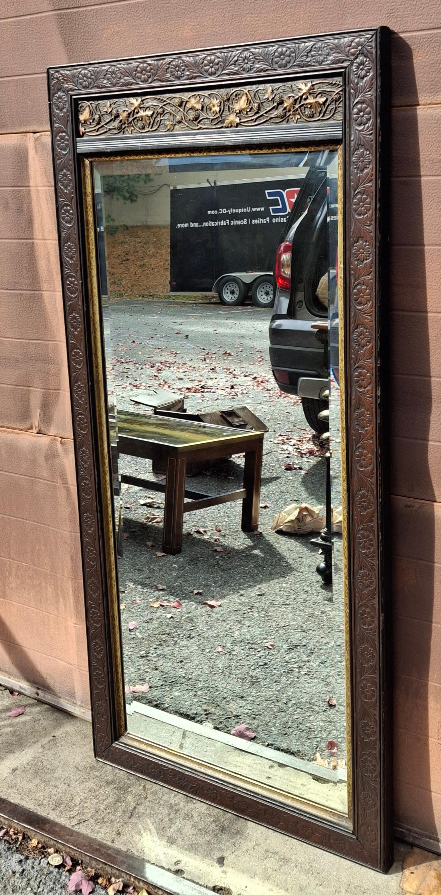 Late 19th C. Aesthetic Movement Carved Mahogany and Parcel Gilt Frame Mirror For Sale 5