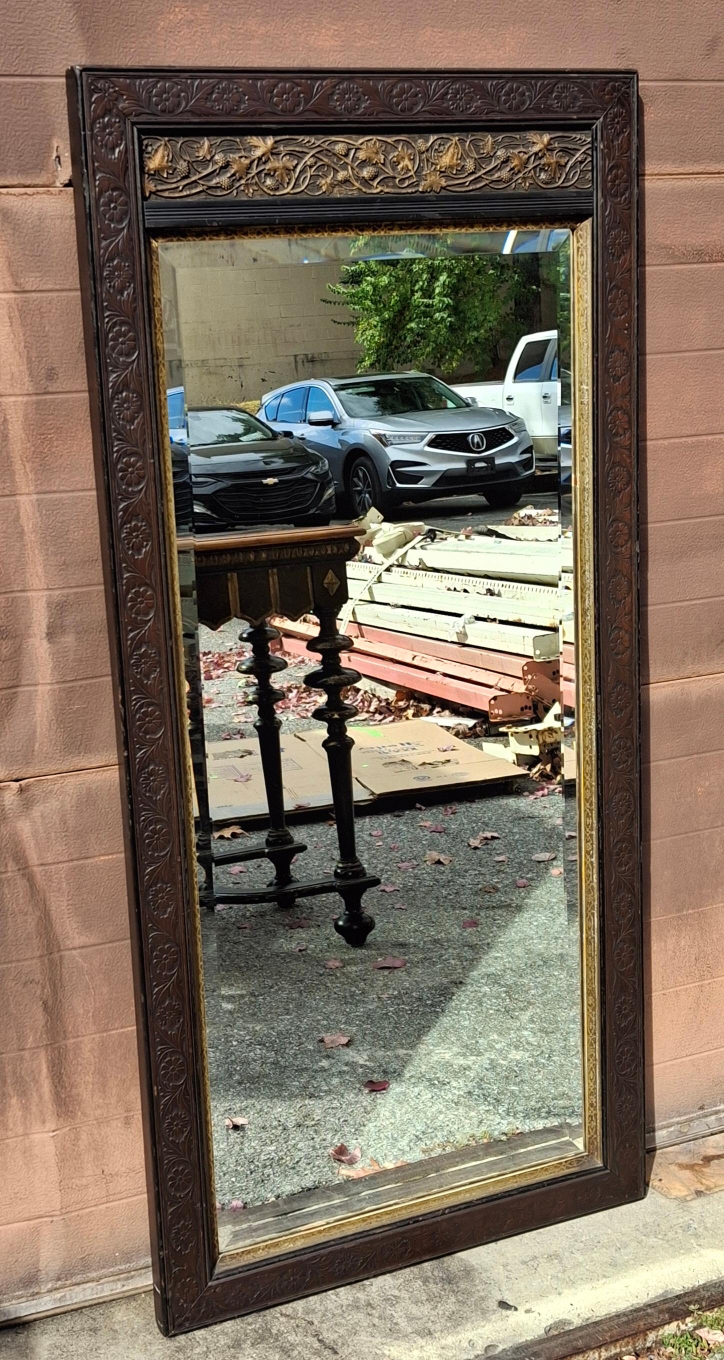 Late 19th C. Aesthetic Movement Carved Mahogany and Parcel Gilt Frame Mirror For Sale 6