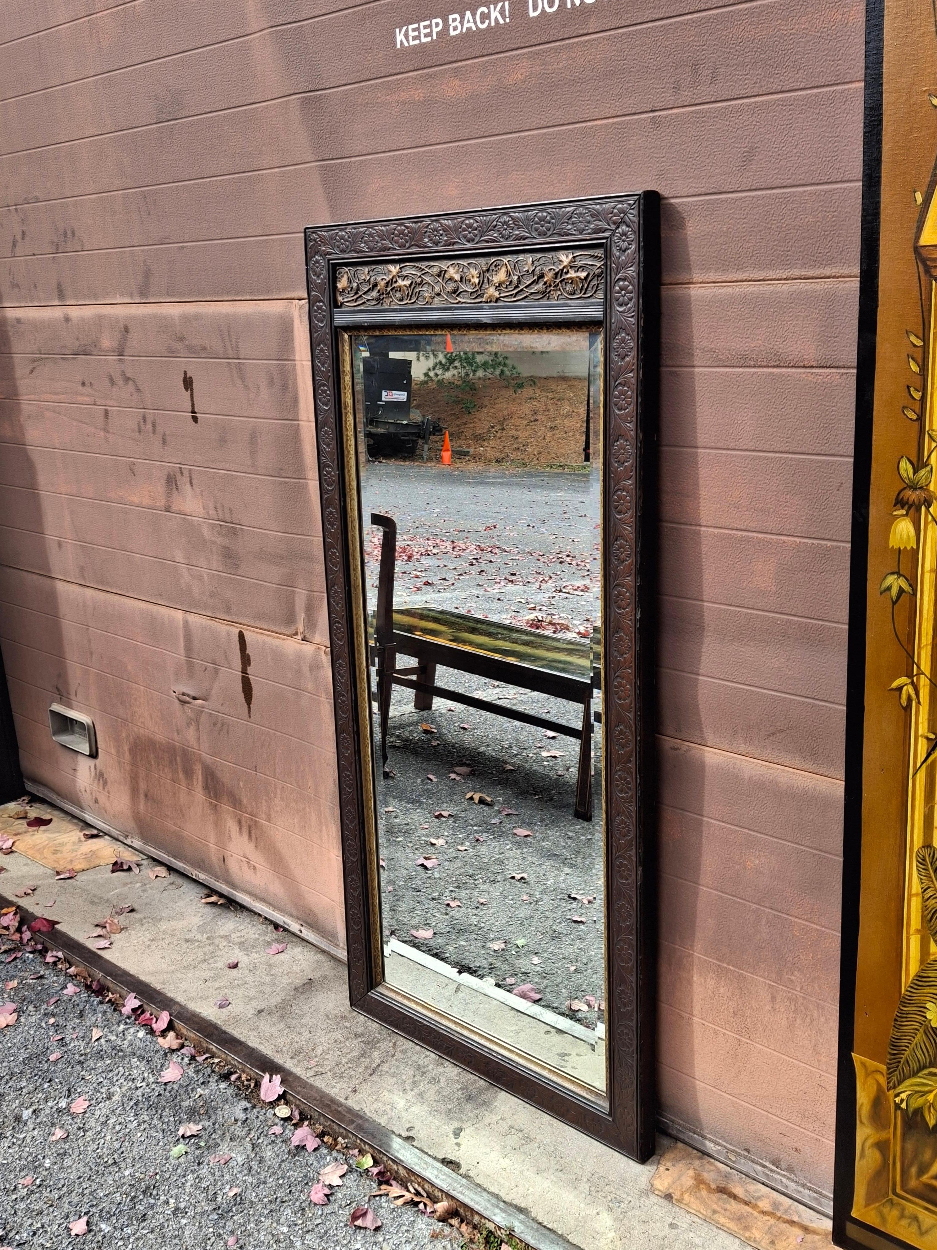 Late 19th C. Aesthetic Movement Carved Mahogany and Parcel Gilt Frame Mirror In Fair Condition For Sale In Germantown, MD