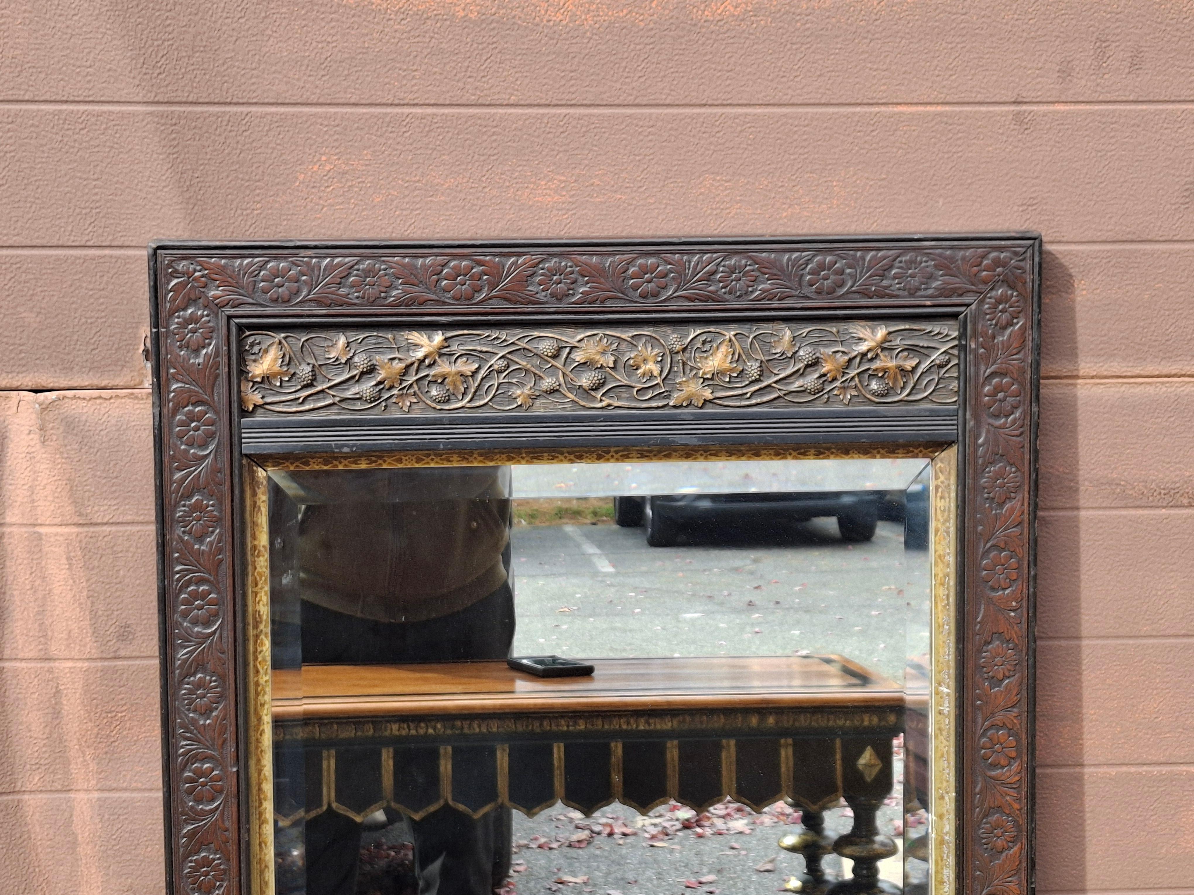 19th Century Late 19th C. Aesthetic Movement Carved Mahogany and Parcel Gilt Frame Mirror For Sale