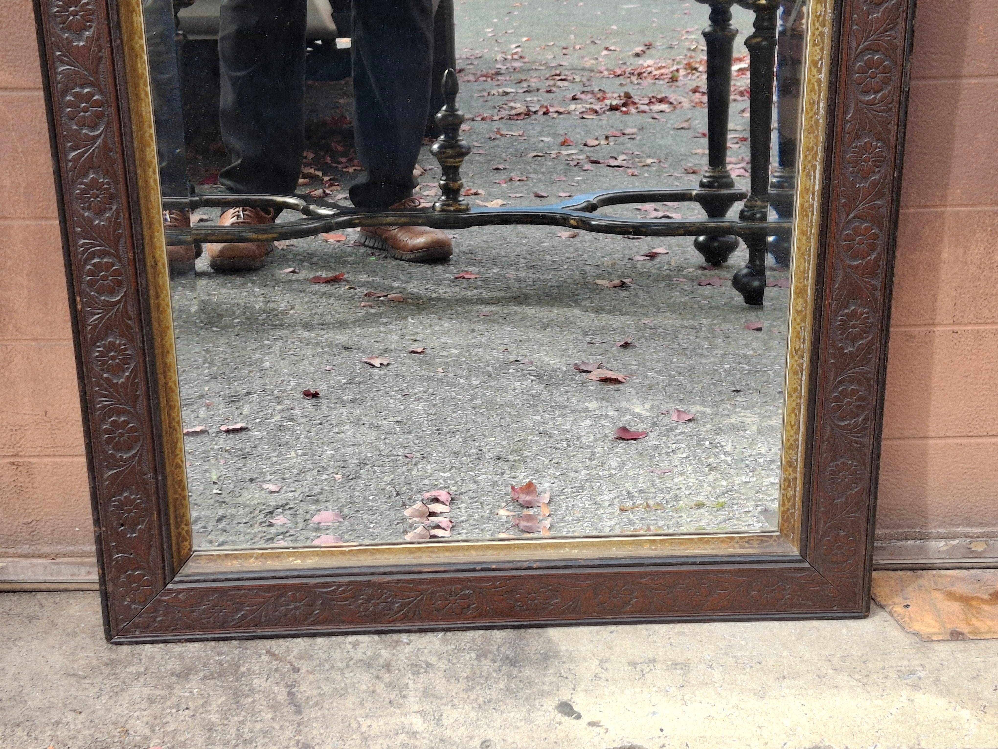 Late 19th C. Aesthetic Movement Carved Mahogany and Parcel Gilt Frame Mirror For Sale 1