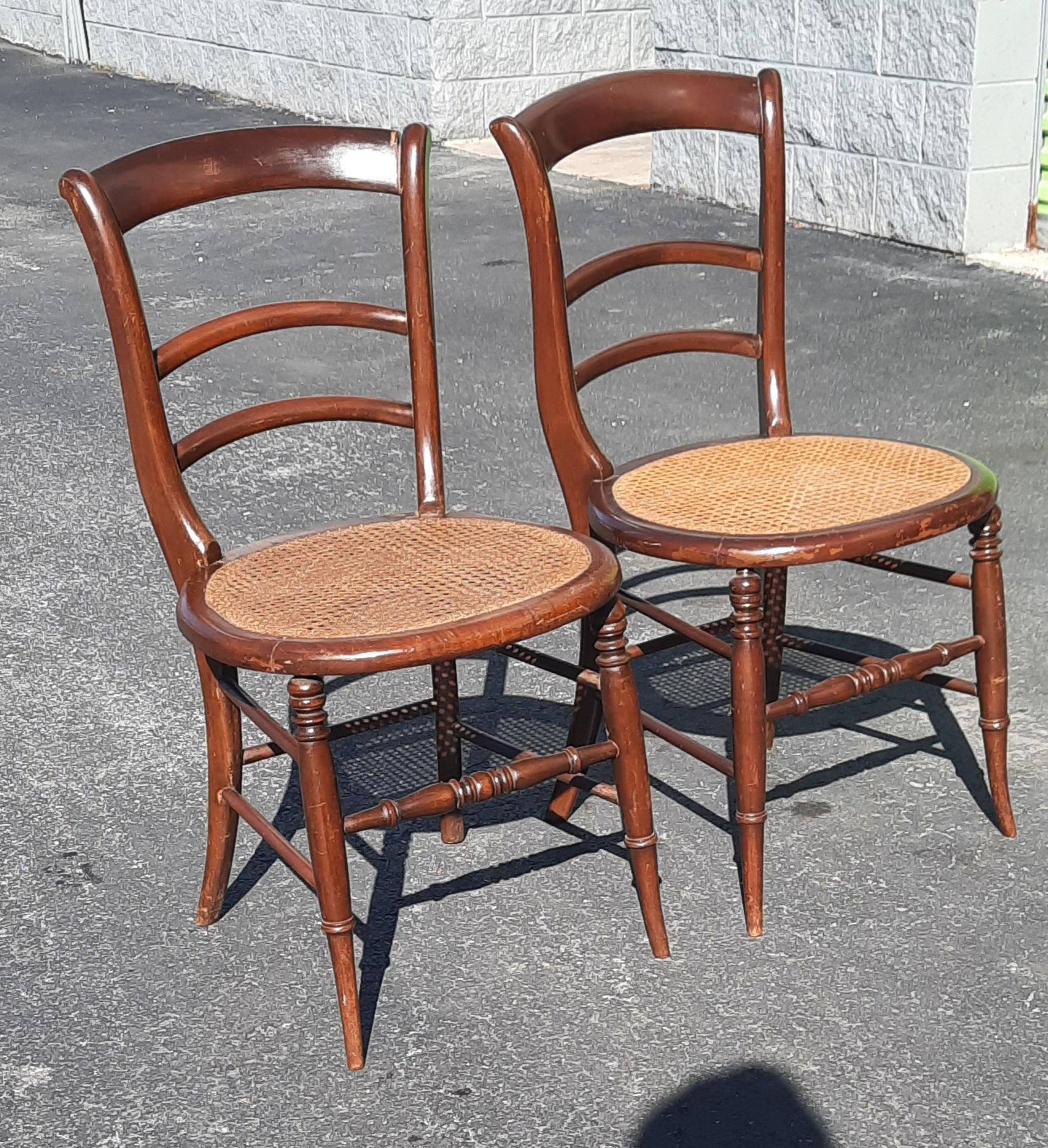 Late 19th C. Americana Ladderback Mahogany and Cane Seat Chairs, a Pair 5