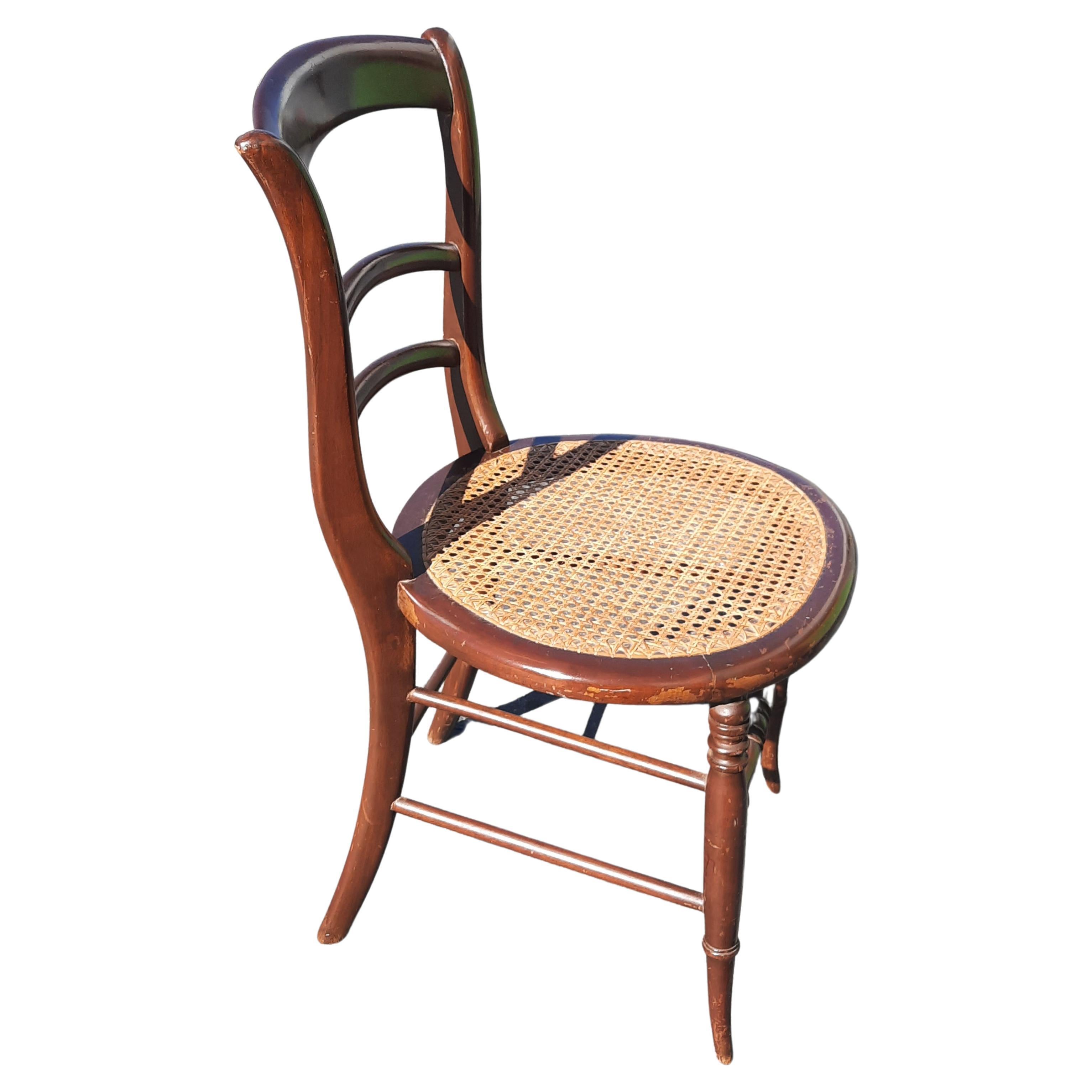 Late 19th C. Americana Ladderback Mahogany and Cane Seat Chairs, a Pair In Good Condition In Germantown, MD