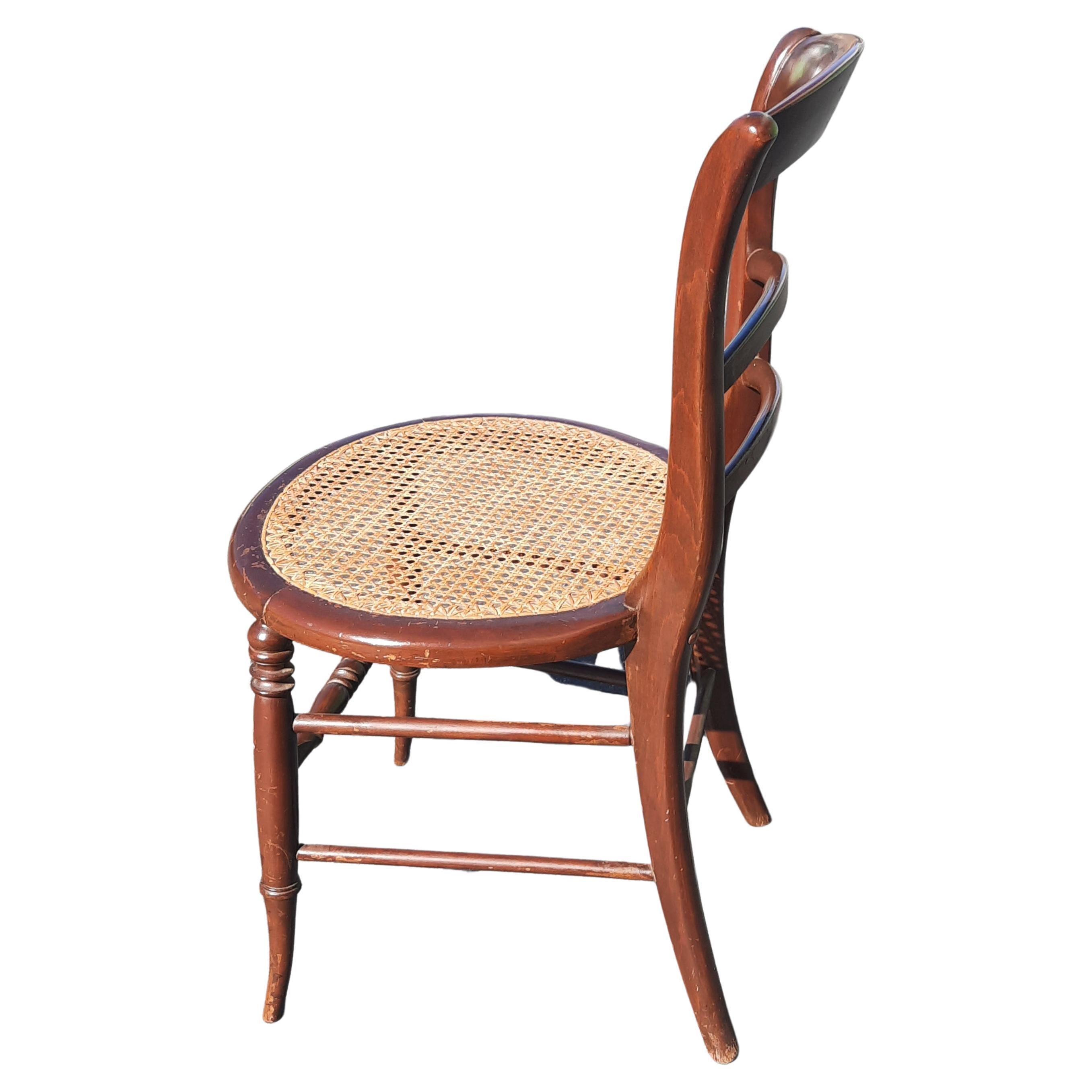 19th Century Late 19th C. Americana Ladderback Mahogany and Cane Seat Chairs, a Pair