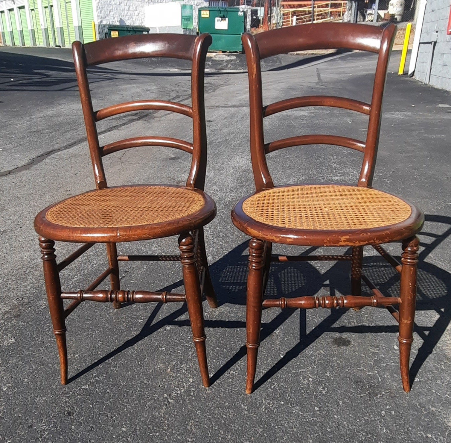 Late 19th C. Americana Ladderback Mahogany and Cane Seat Chairs, a Pair 3