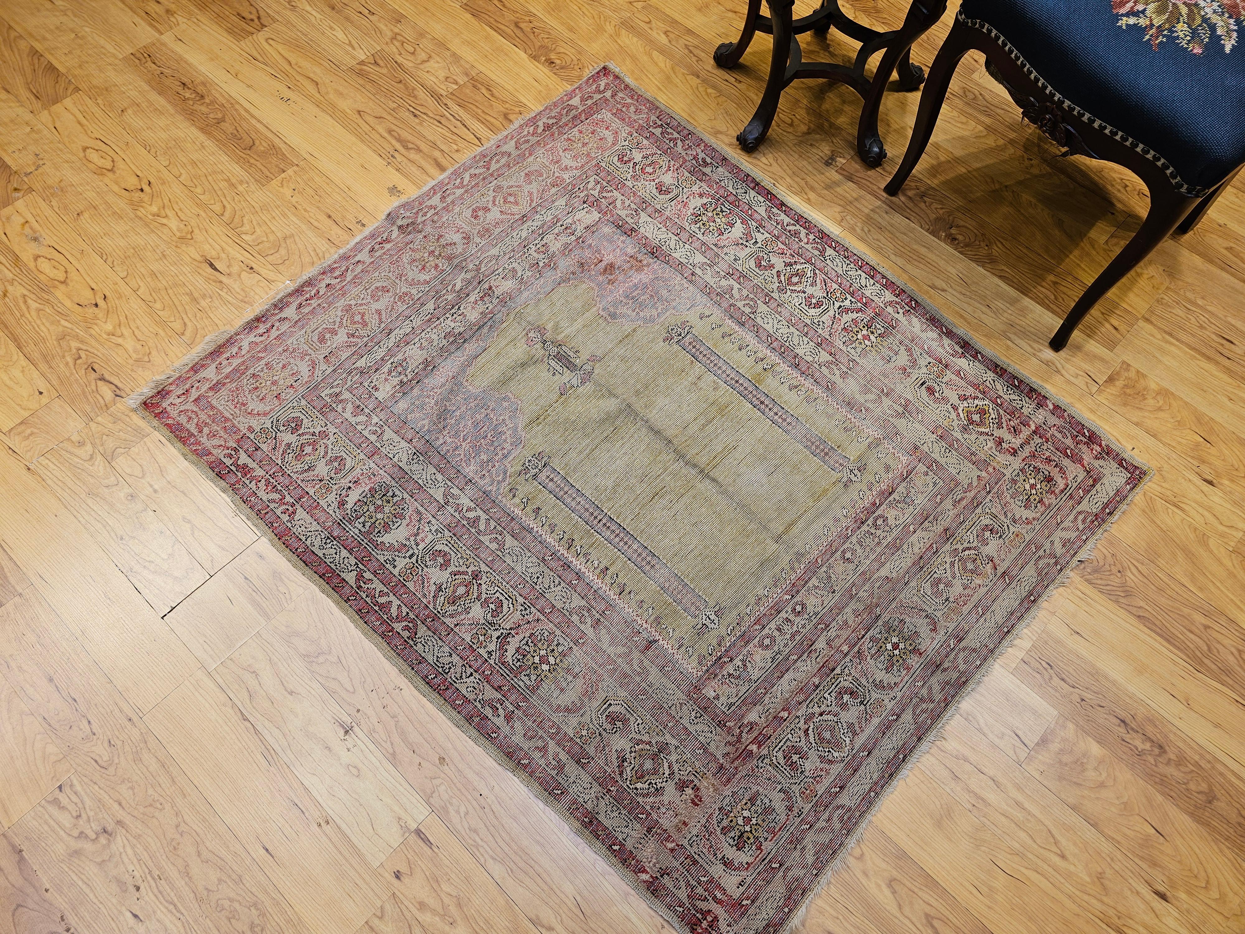 Late 19th C. Anatolian Turkish Prayer Rug – Pale Yellow with Pastel Accents For Sale 6