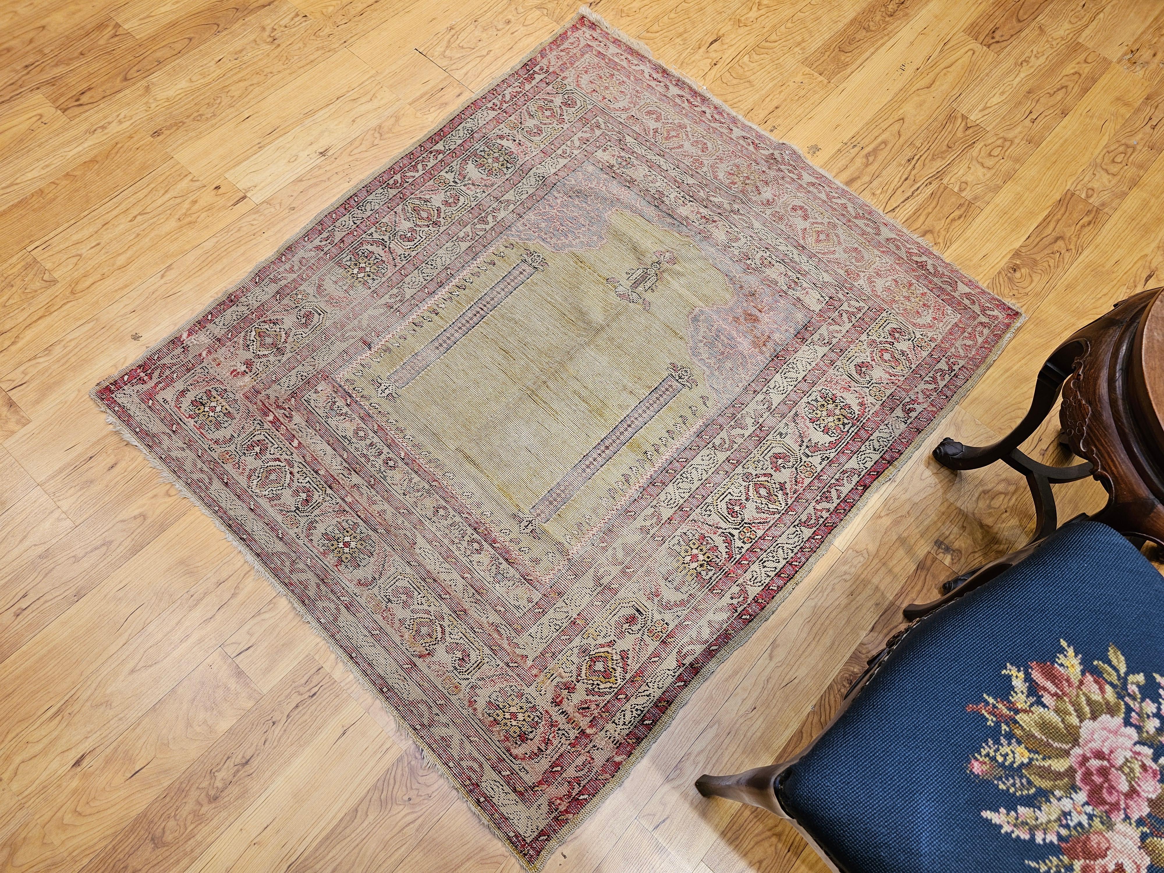 Late 19th C. Anatolian Turkish Prayer Rug – Pale Yellow with Pastel Accents For Sale 8