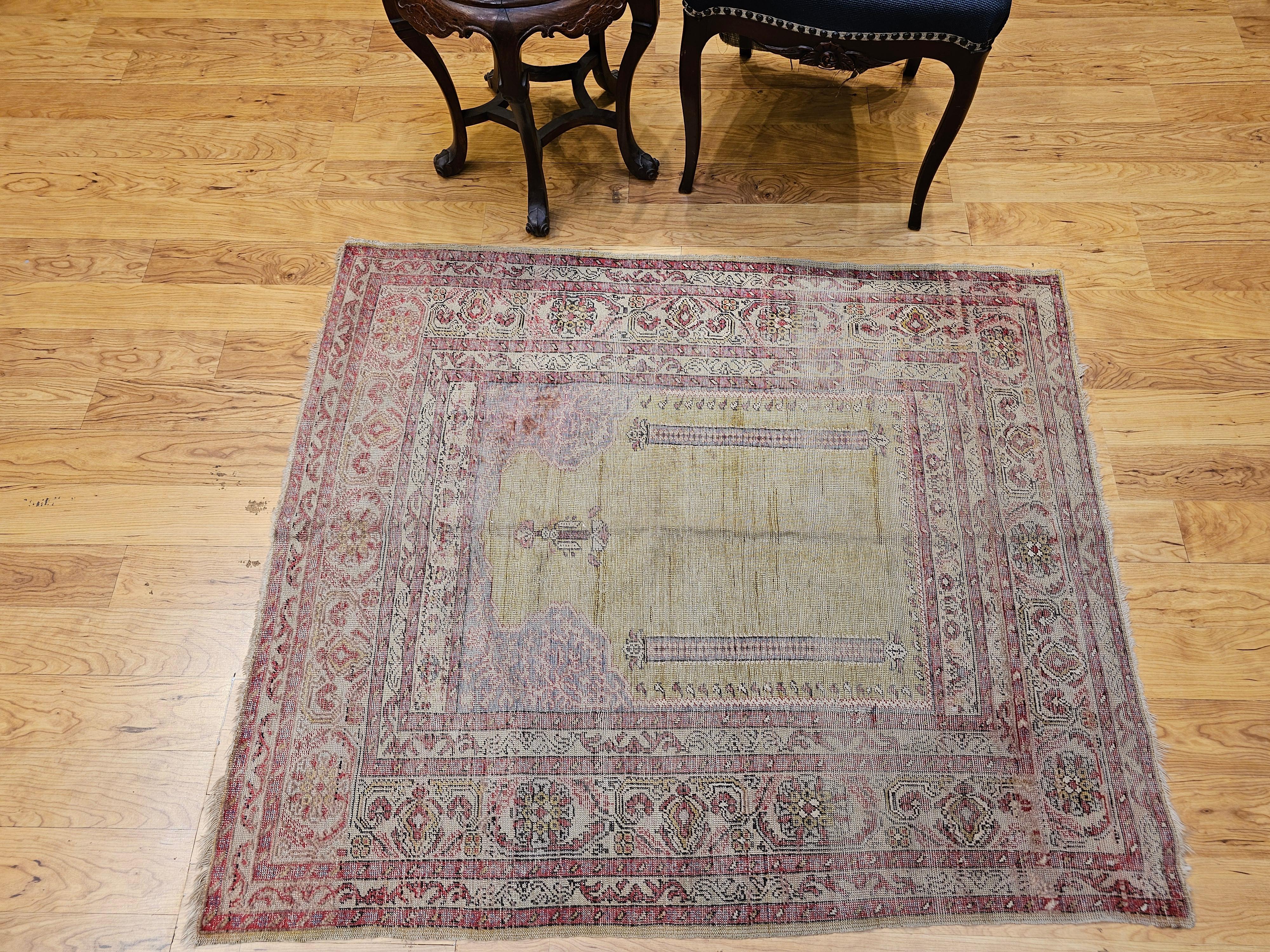 Late 19th C. Anatolian Turkish Prayer Rug – Pale Yellow with Pastel Accents For Sale 9