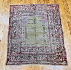 Türkischer Gebetsteppich aus dem späten 19. Jahrhundert, handgewebt aus Wolle, hellgelb, 4' x 4'