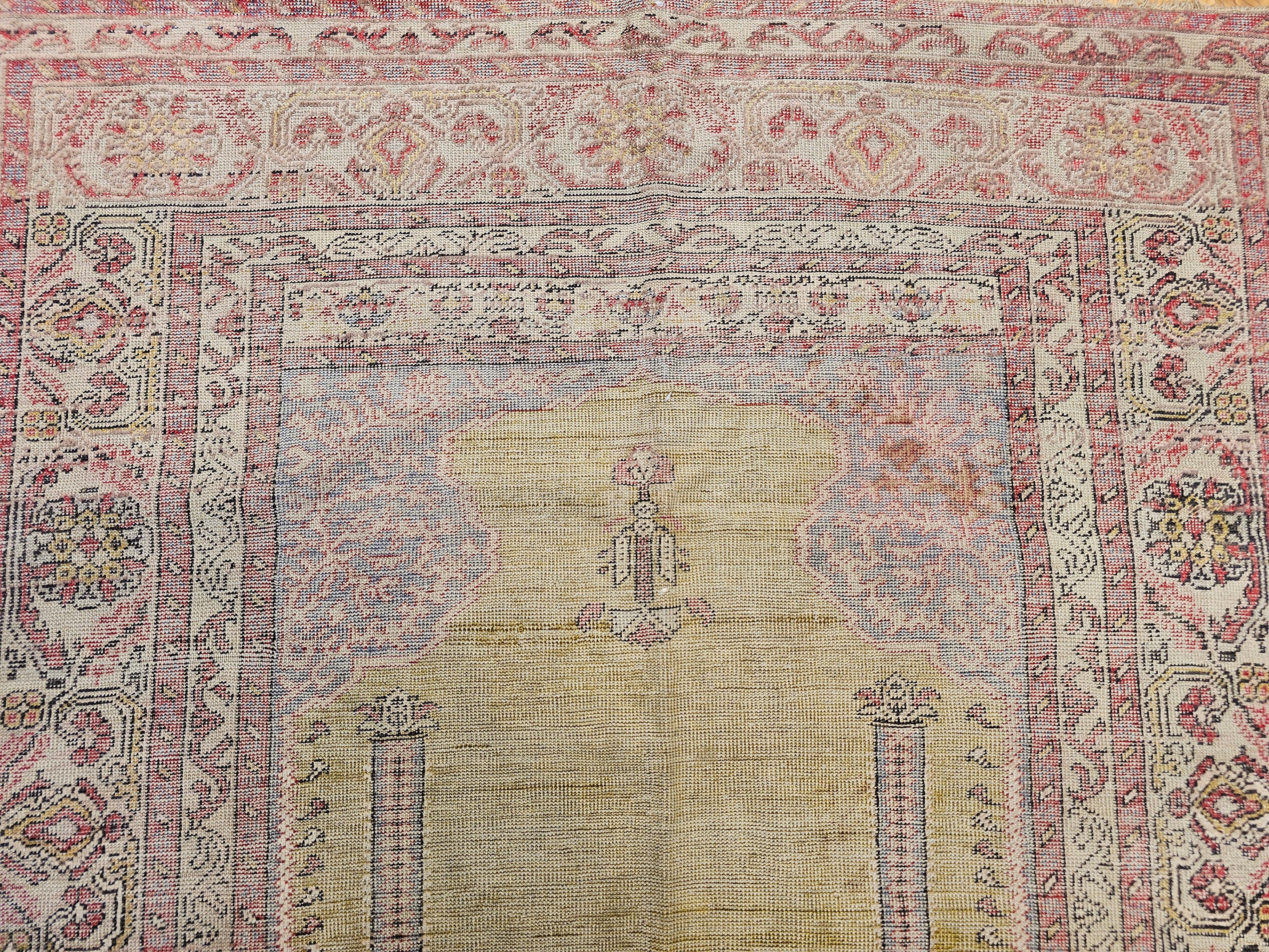 19th Century Late 19th C. Anatolian Turkish Prayer Rug – Pale Yellow with Pastel Accents For Sale