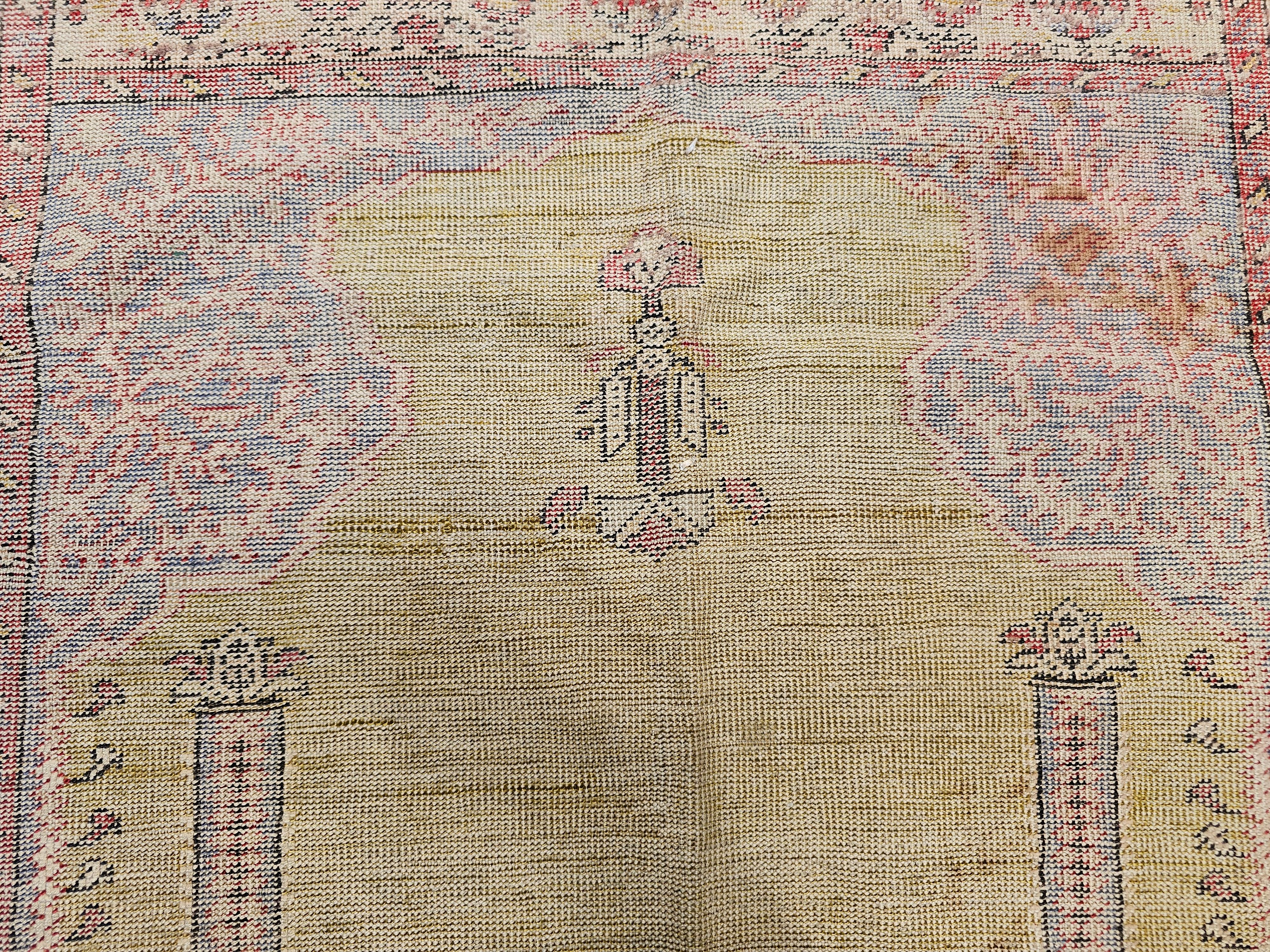 Late 19th C. Anatolian Turkish Prayer Rug – Pale Yellow with Pastel Accents For Sale 2
