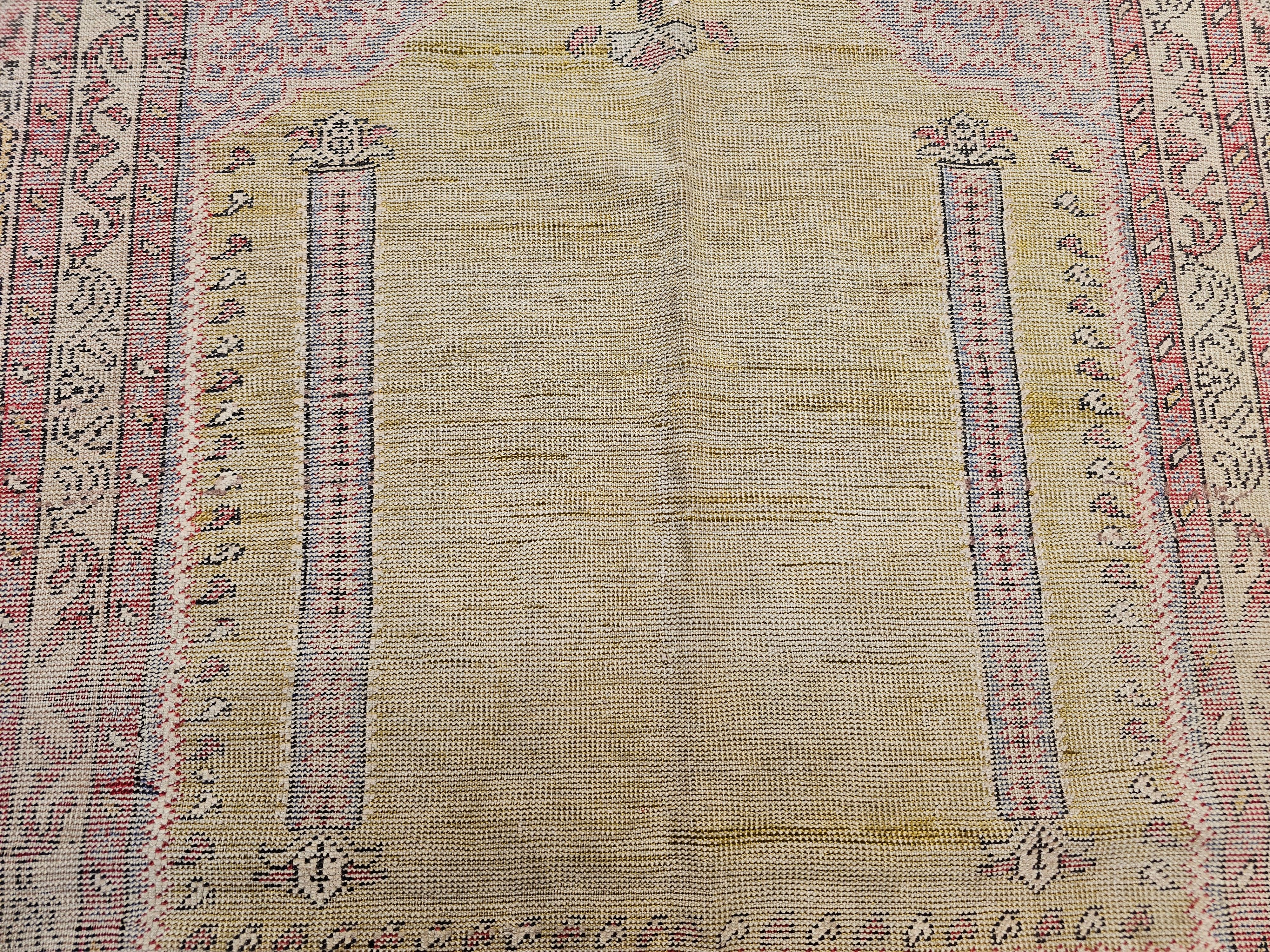 Late 19th C. Anatolian Turkish Prayer Rug – Pale Yellow with Pastel Accents For Sale 3