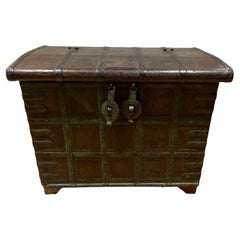 Late 19th C. Anglo-Indian Antique Domed Wood and Iron-Bound Chest