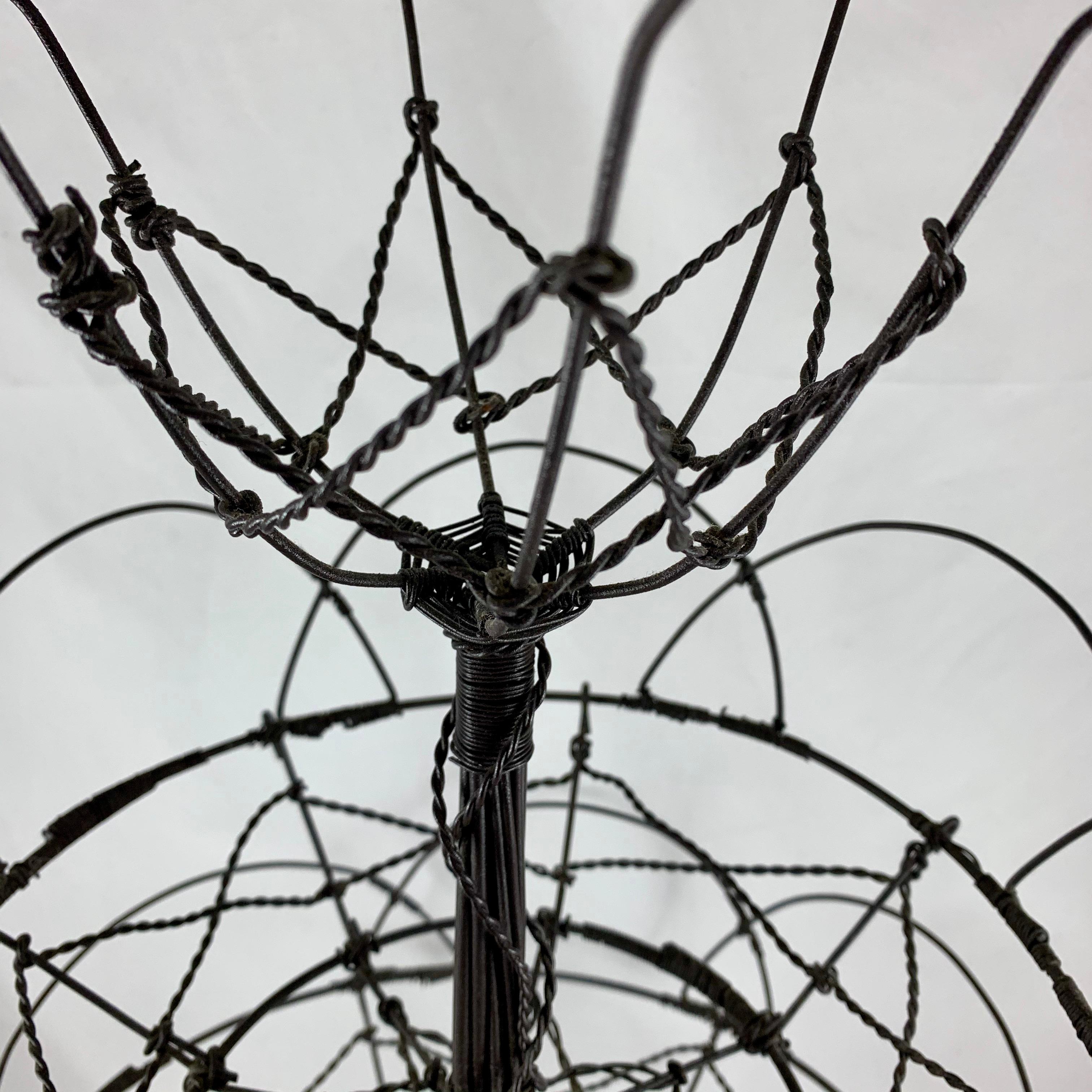 Late 19th Century Antique French Triple Tier Handmade Twisted Black Wire Basket 3