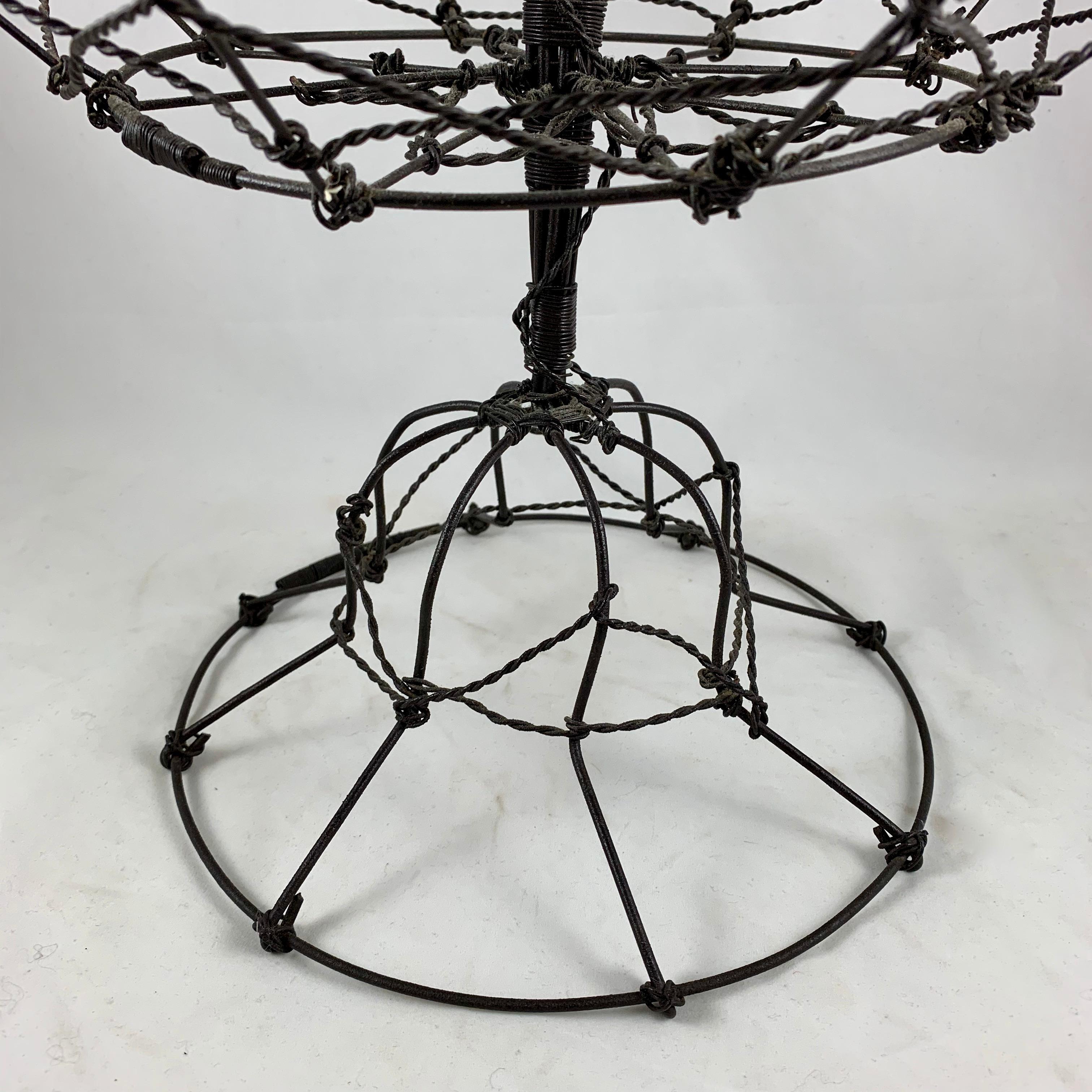Late 19th Century Antique French Triple Tier Handmade Twisted Black Wire Basket 1