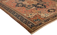19th C.  Antique Northwest Persian Serapi Rug with Salmon Field and Deep Blues