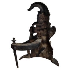 Late 19th C. Antique Pair of Solid Bronze Punch & Judy Andirons England