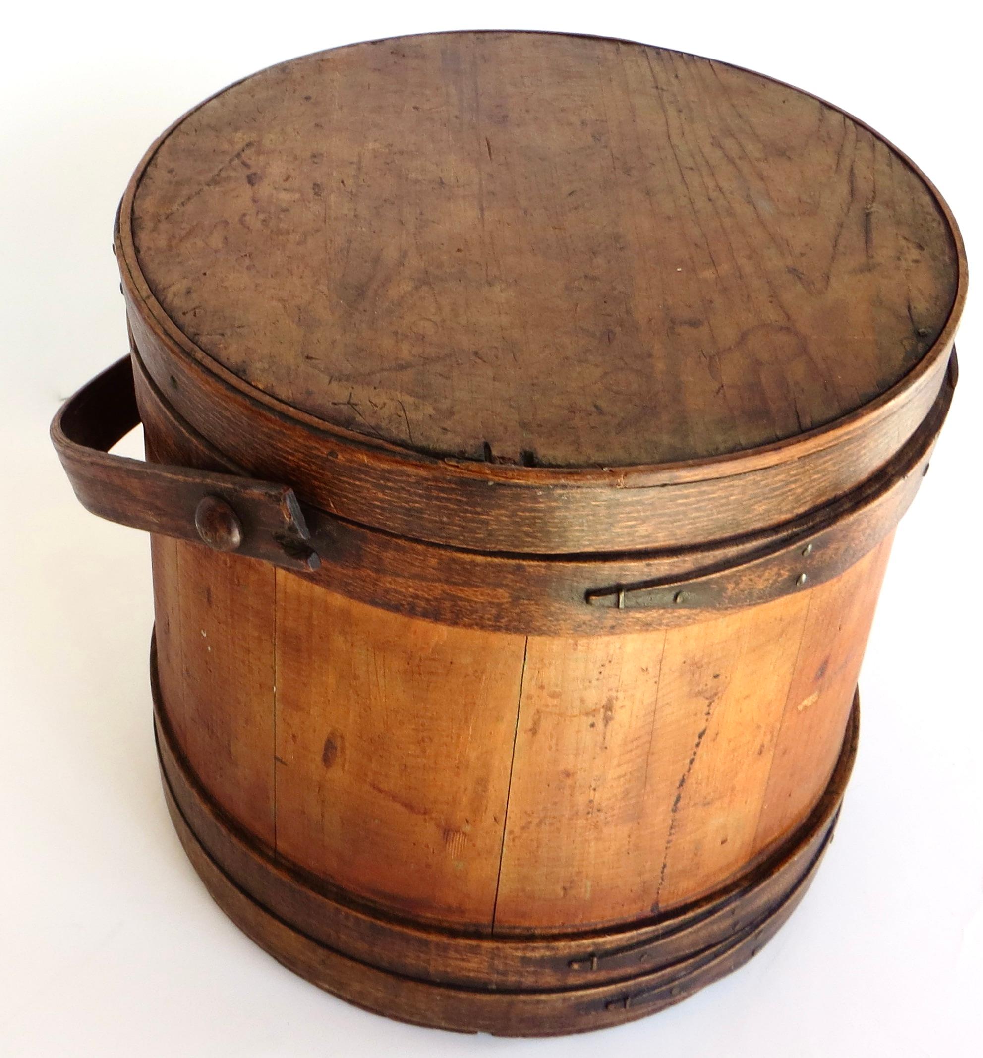 Hand-Crafted Late 19th C Authentic Shaker Wood Bucket. Pennsylvania, Circa 1885. All Original For Sale