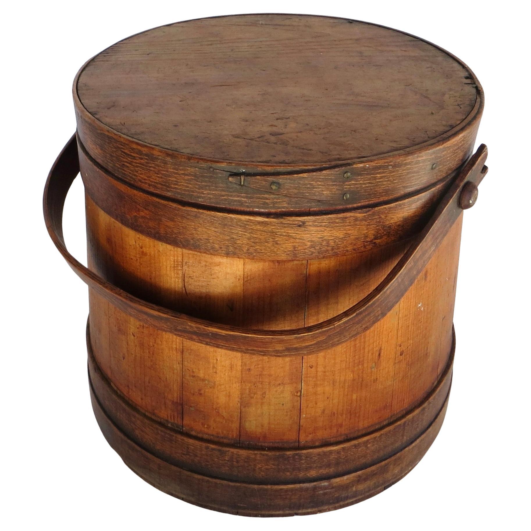 Late 19th C Authentic Shaker Wood Bucket. Pennsylvania, Circa 1885. All Original For Sale
