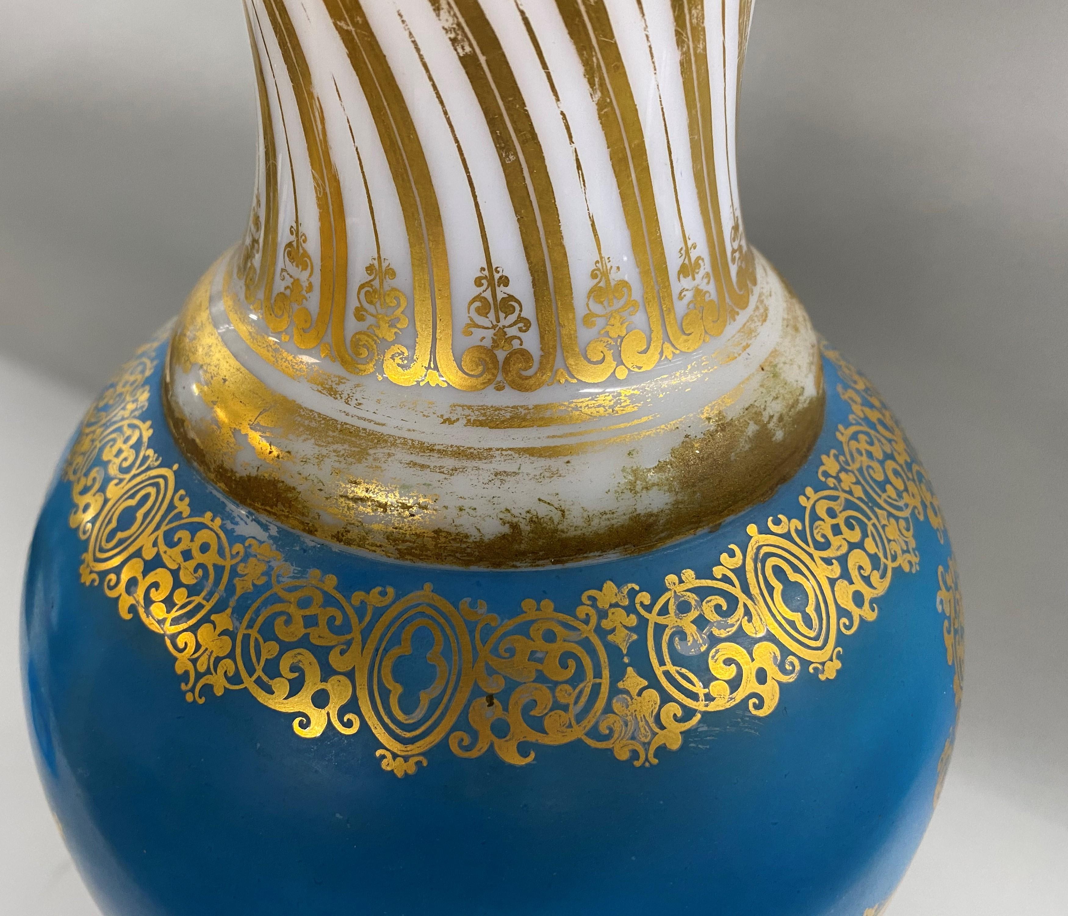 Palace Size Baccarat Opaline Polychrome Baluster Form Vase Drilled to a Lamp 3