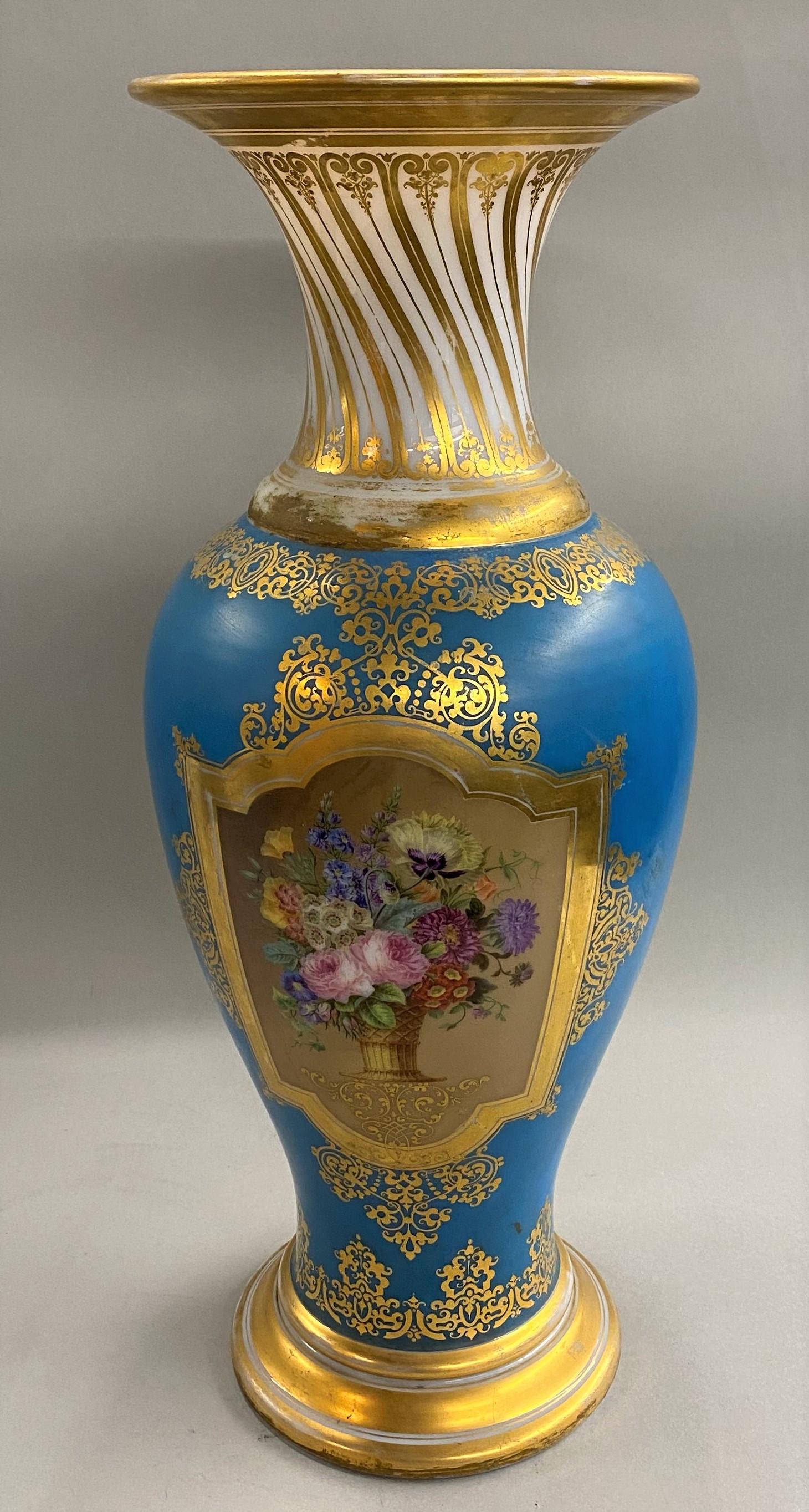 French Palace Size Baccarat Opaline Polychrome Baluster Form Vase Drilled to a Lamp