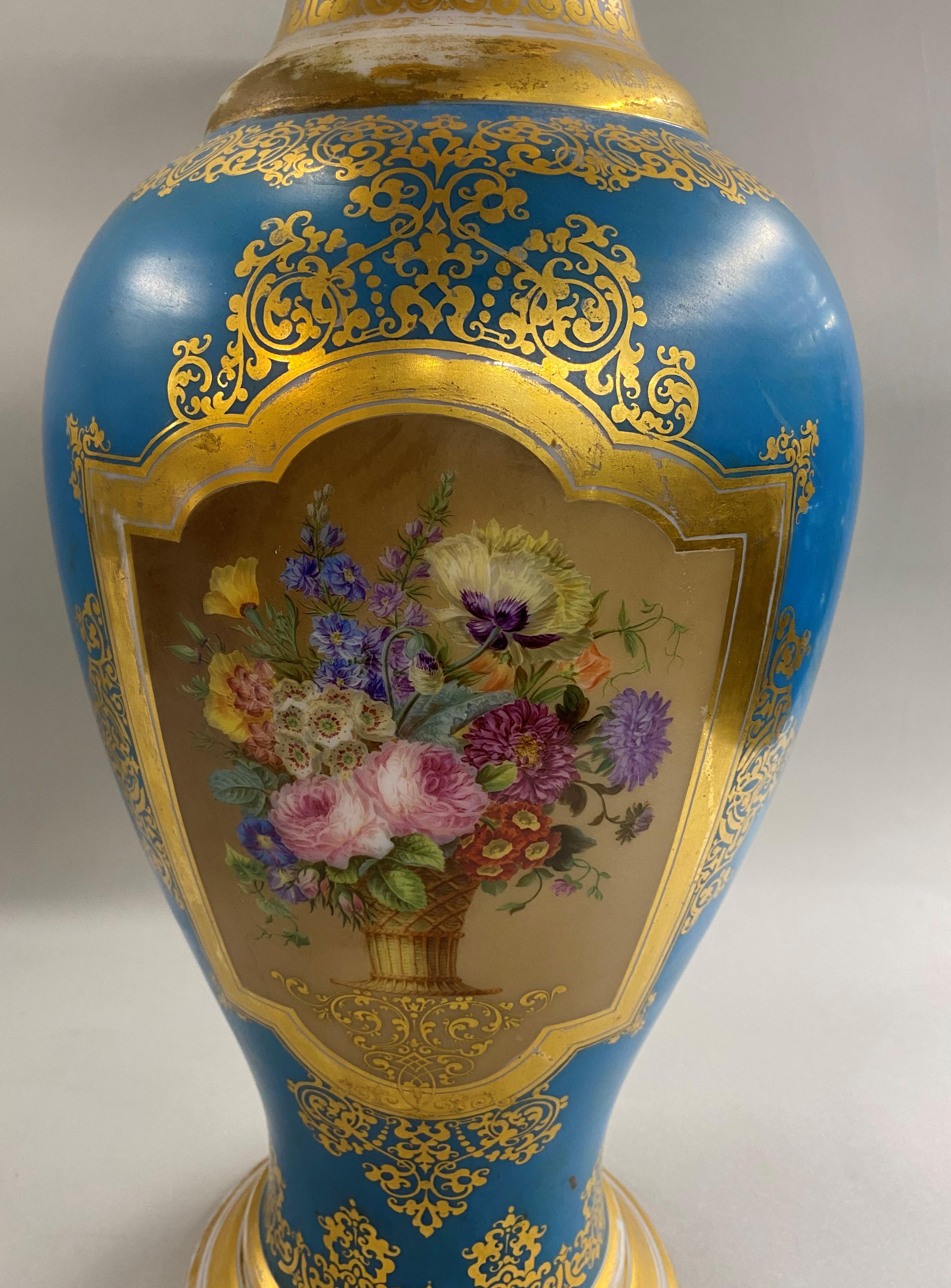 Palace Size Baccarat Opaline Polychrome Baluster Form Vase Drilled to a Lamp In Good Condition In Milford, NH