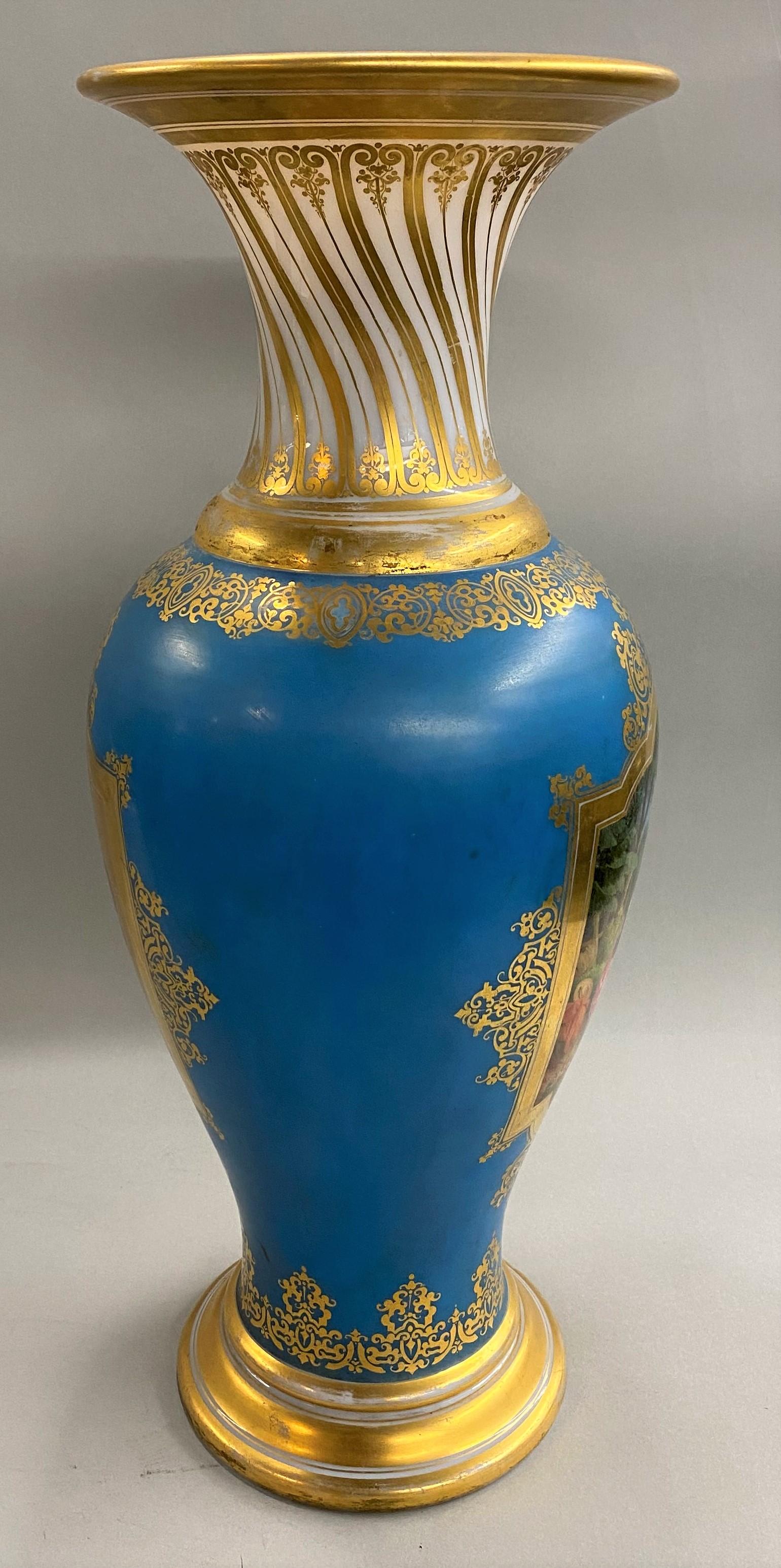 19th Century Palace Size Baccarat Opaline Polychrome Baluster Form Vase Drilled to a Lamp