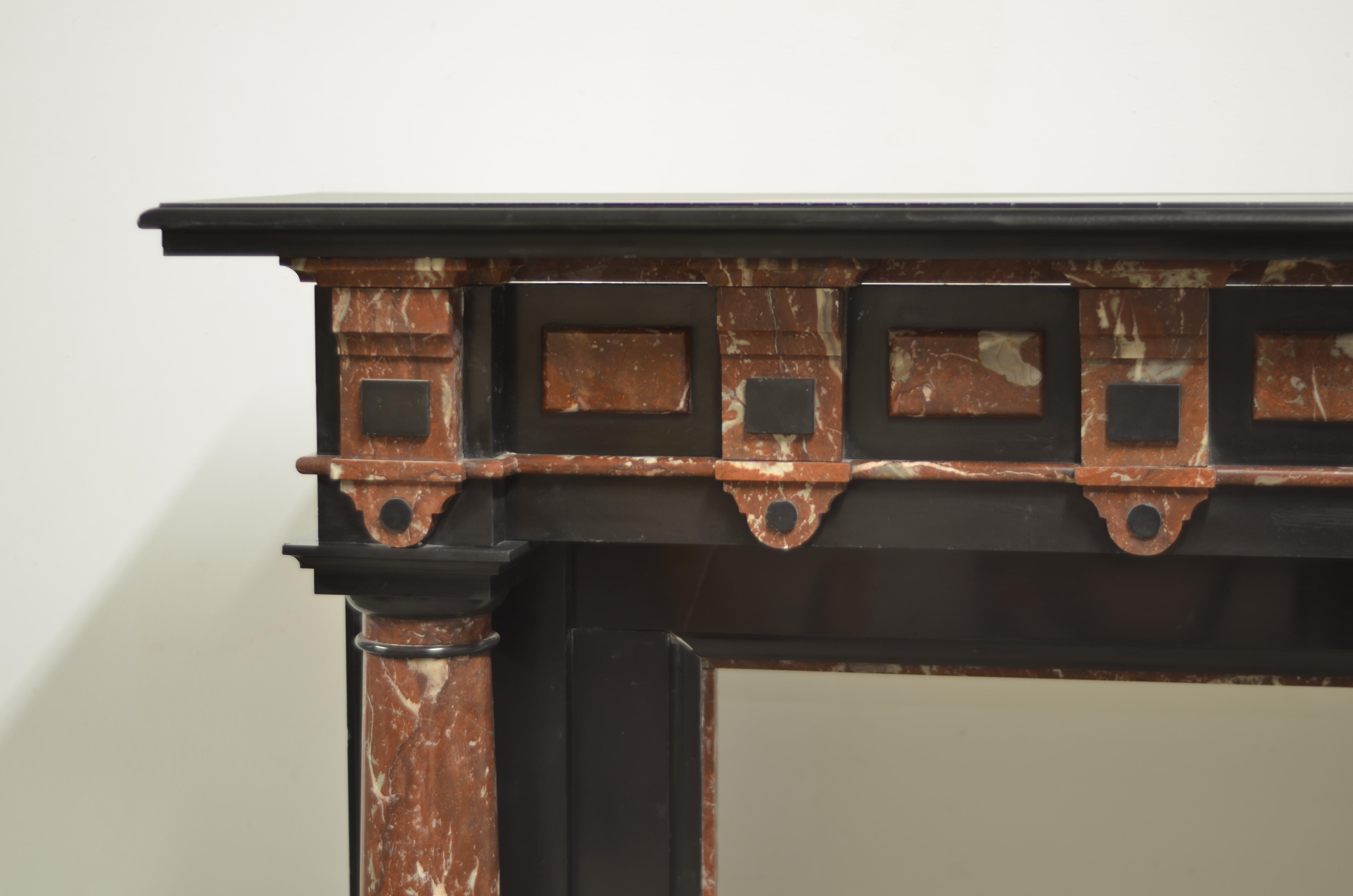 Belgian Black Marble Late 19th C Black Marble Fireplace Mantel For Sale