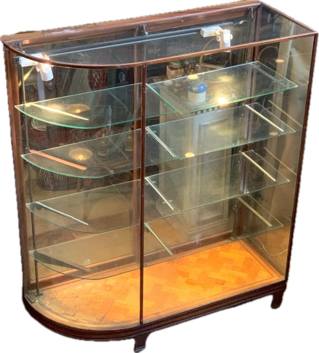 American Classical Late 19th C. Bow Glass Sided Display Cabinet from an Upscale Boston Fashion Shop For Sale