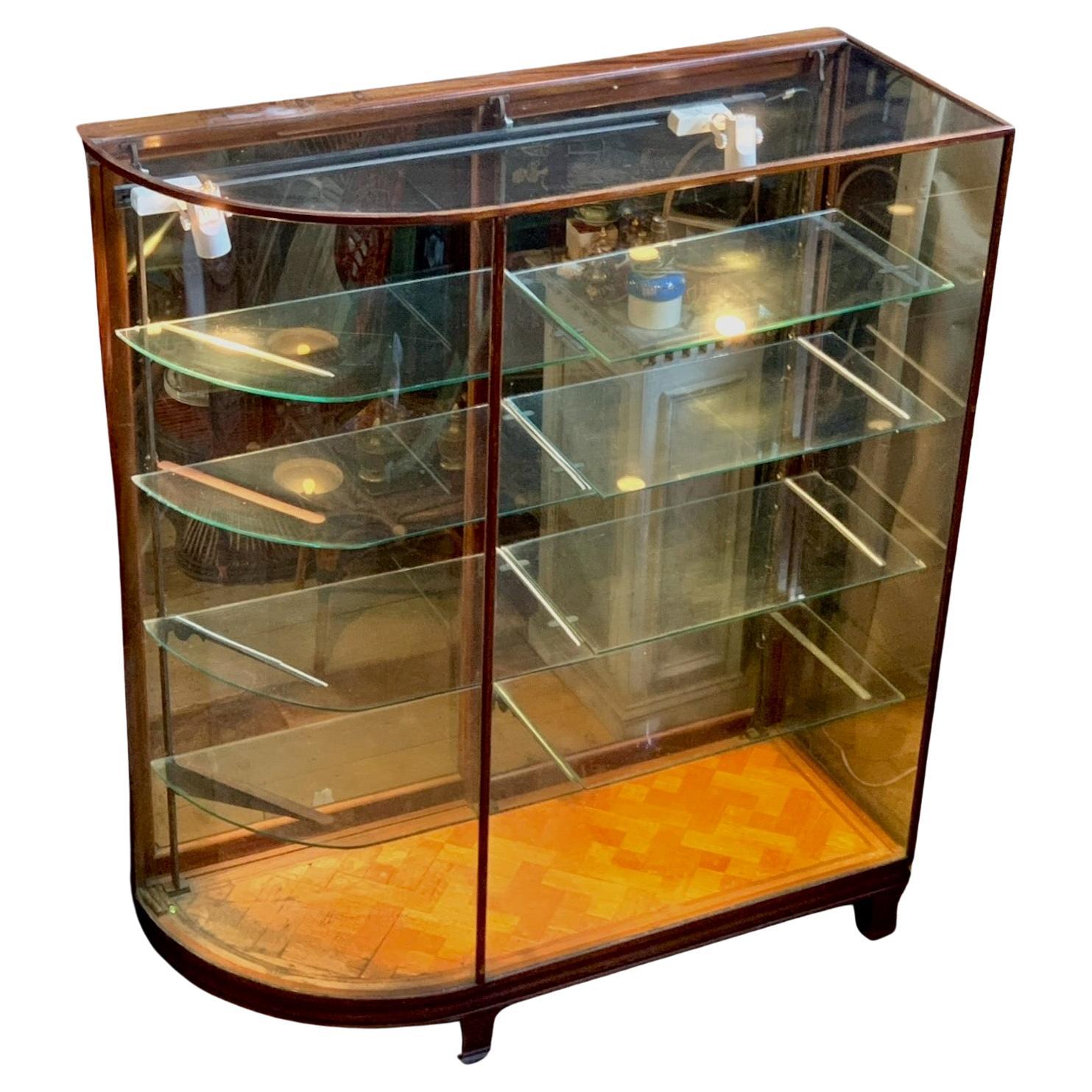 Late 19th C. Bow Glass Sided Display Cabinet from an Upscale Boston Fashion Shop