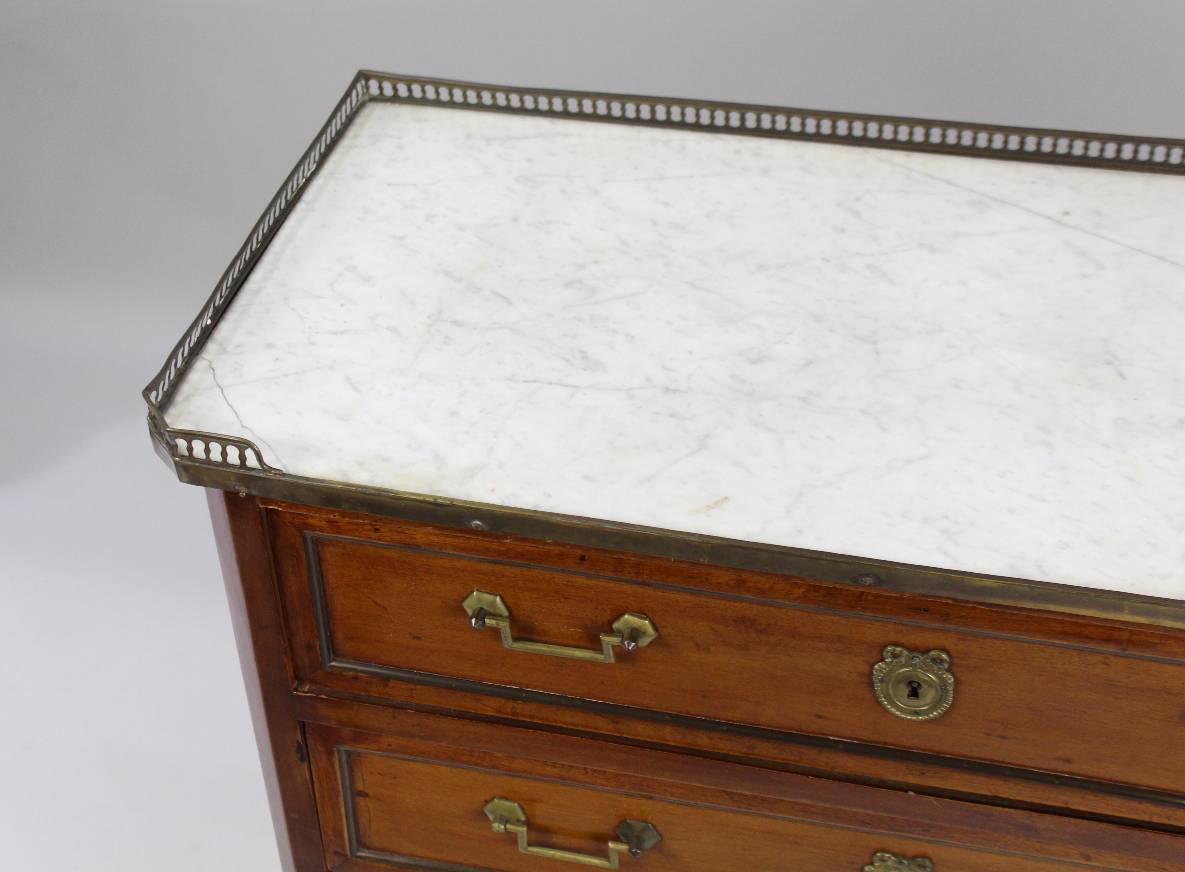 Mahogany Late 19th Century Brass Galleried Marble Topped Chest of Drawers For Sale