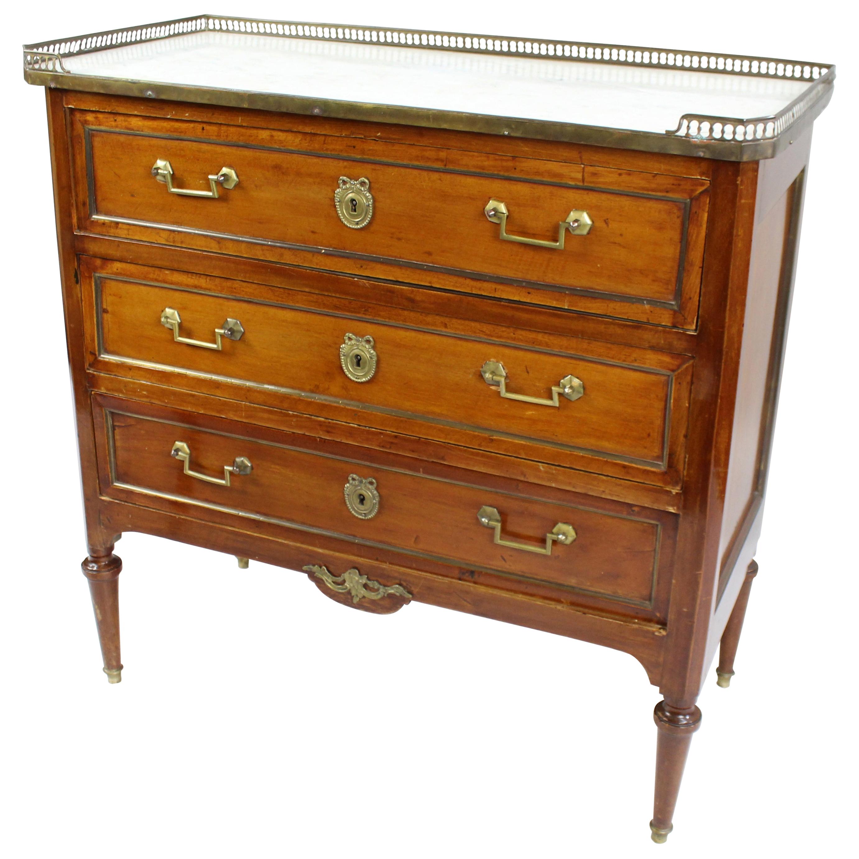 Late 19th Century Brass Galleried Marble Topped Chest of Drawers For Sale
