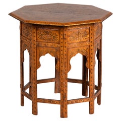 Late 19th C Brass Inlaid Eight Sided Anglo Indian Side Table