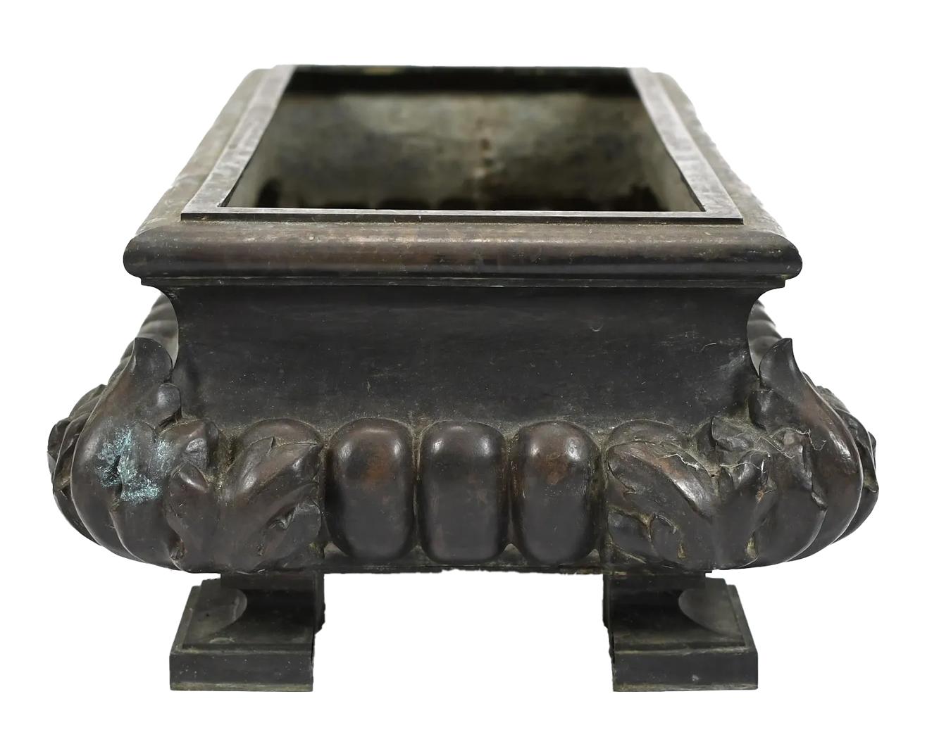 Late 19th C. Bronze Neo-Classic Planter w/Gadrooned Sides and Acanthus Corners In Good Condition For Sale In Chapel Hill, NC