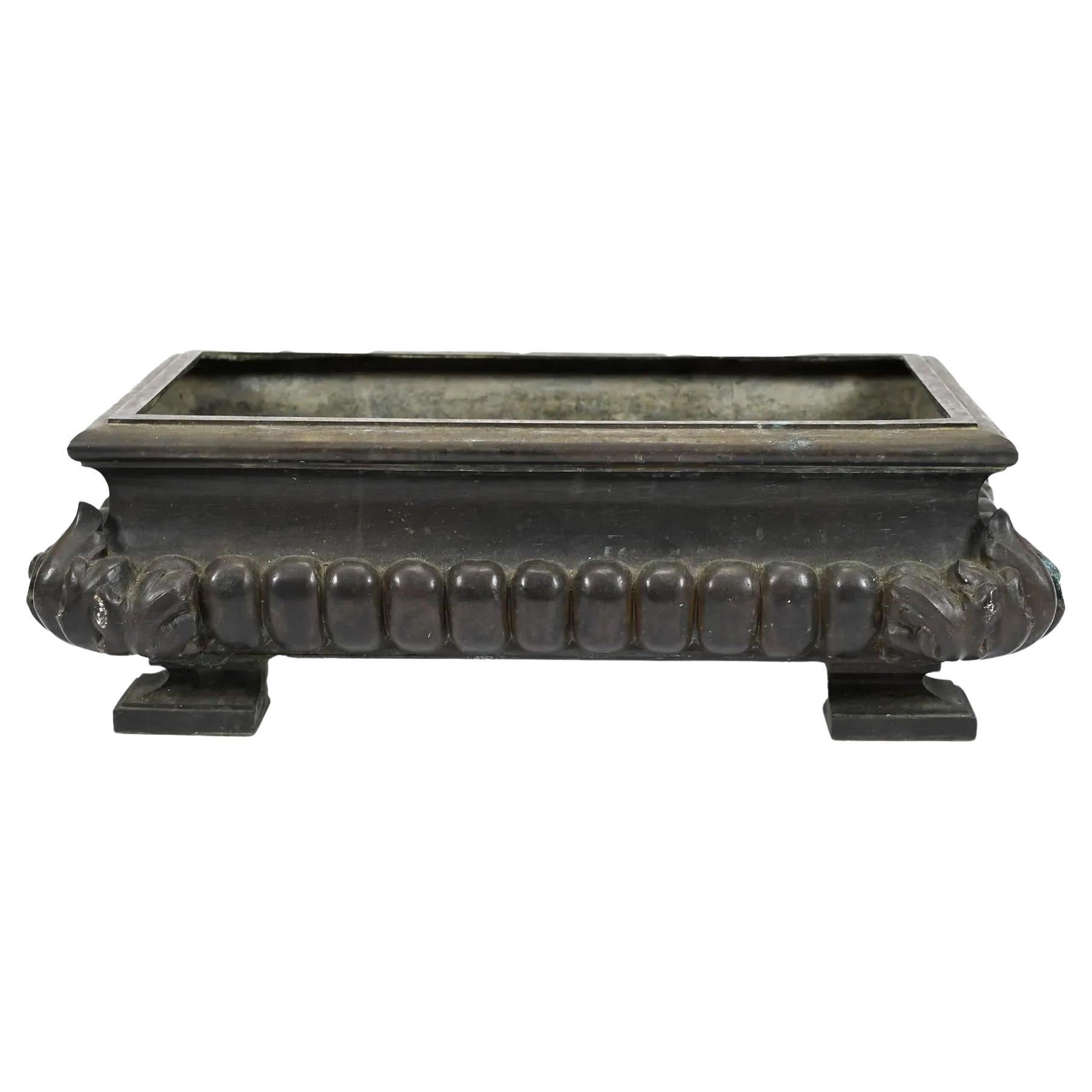 Late 19th C. Bronze Neo-Classic Planter w/Gadrooned Sides and Acanthus Corners For Sale