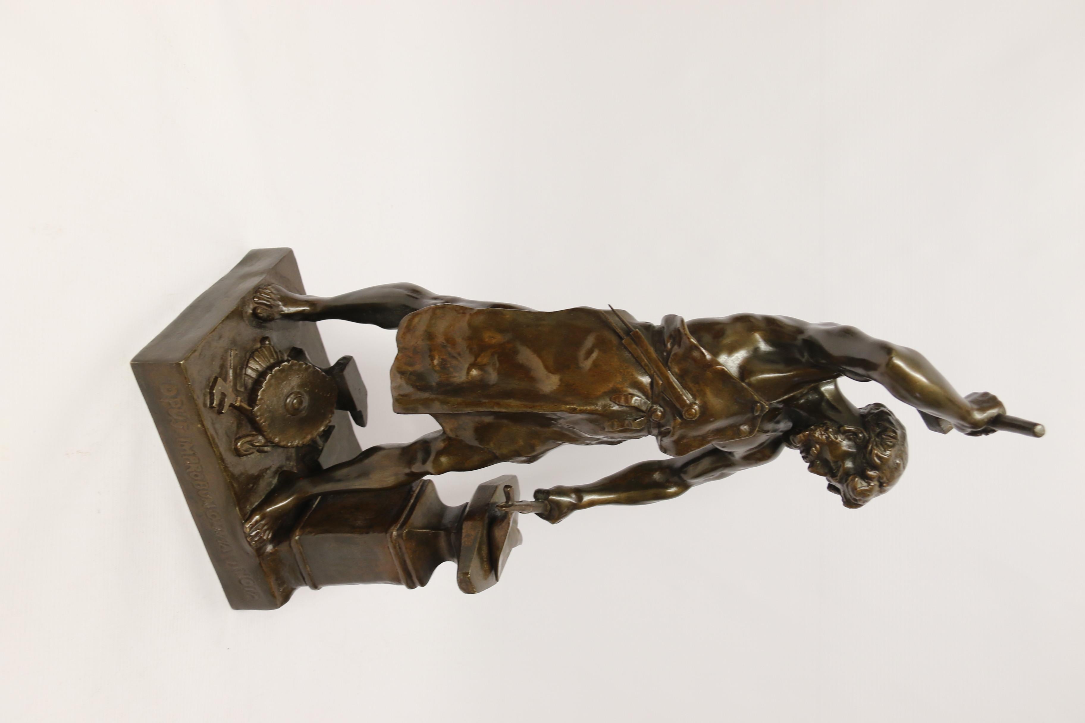 Late Victorian Late 19th C Bronze Study of a Semi Naked Blacksmith by E. L Picault French C1890