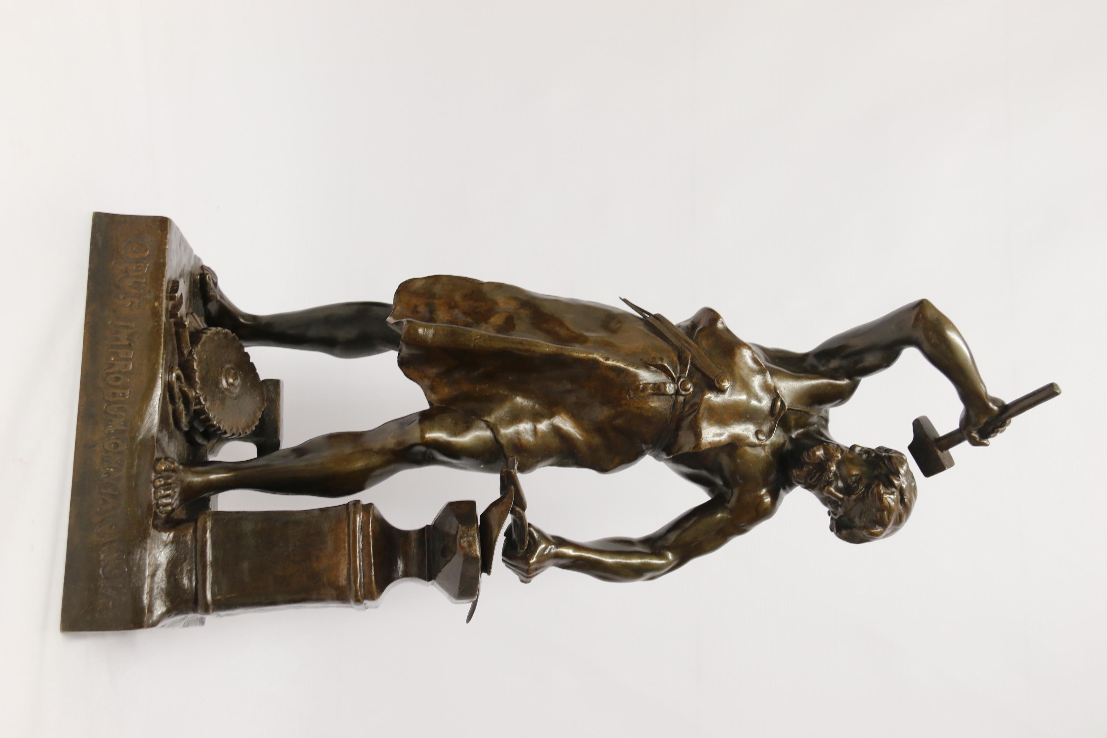 Cast Late 19th C Bronze Study of a Semi Naked Blacksmith by E. L Picault French C1890