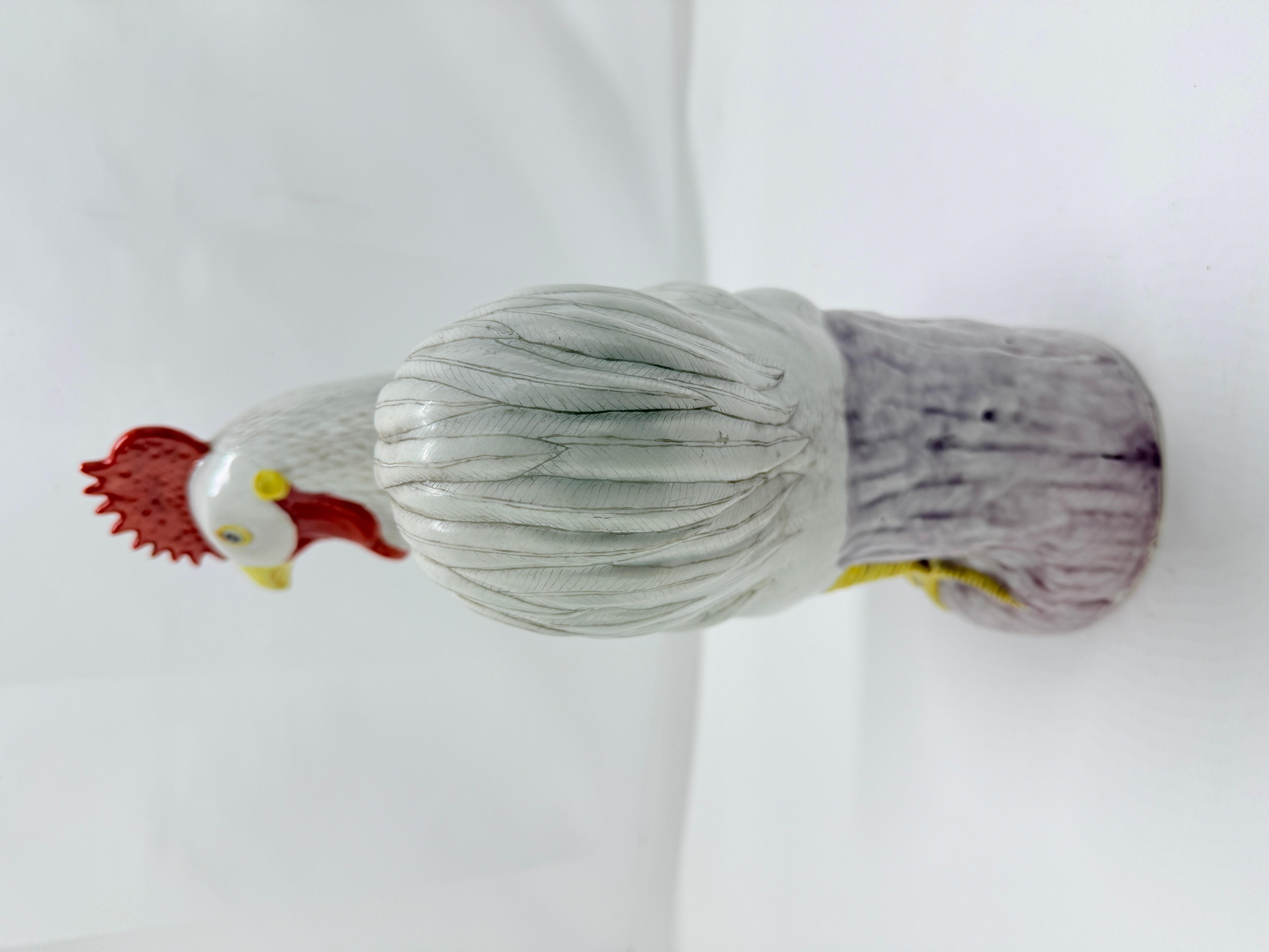 Late 19th C, Chinese Export Porcelain Famille Rose Rooster Figure In Good Condition For Sale In Atlanta, GA
