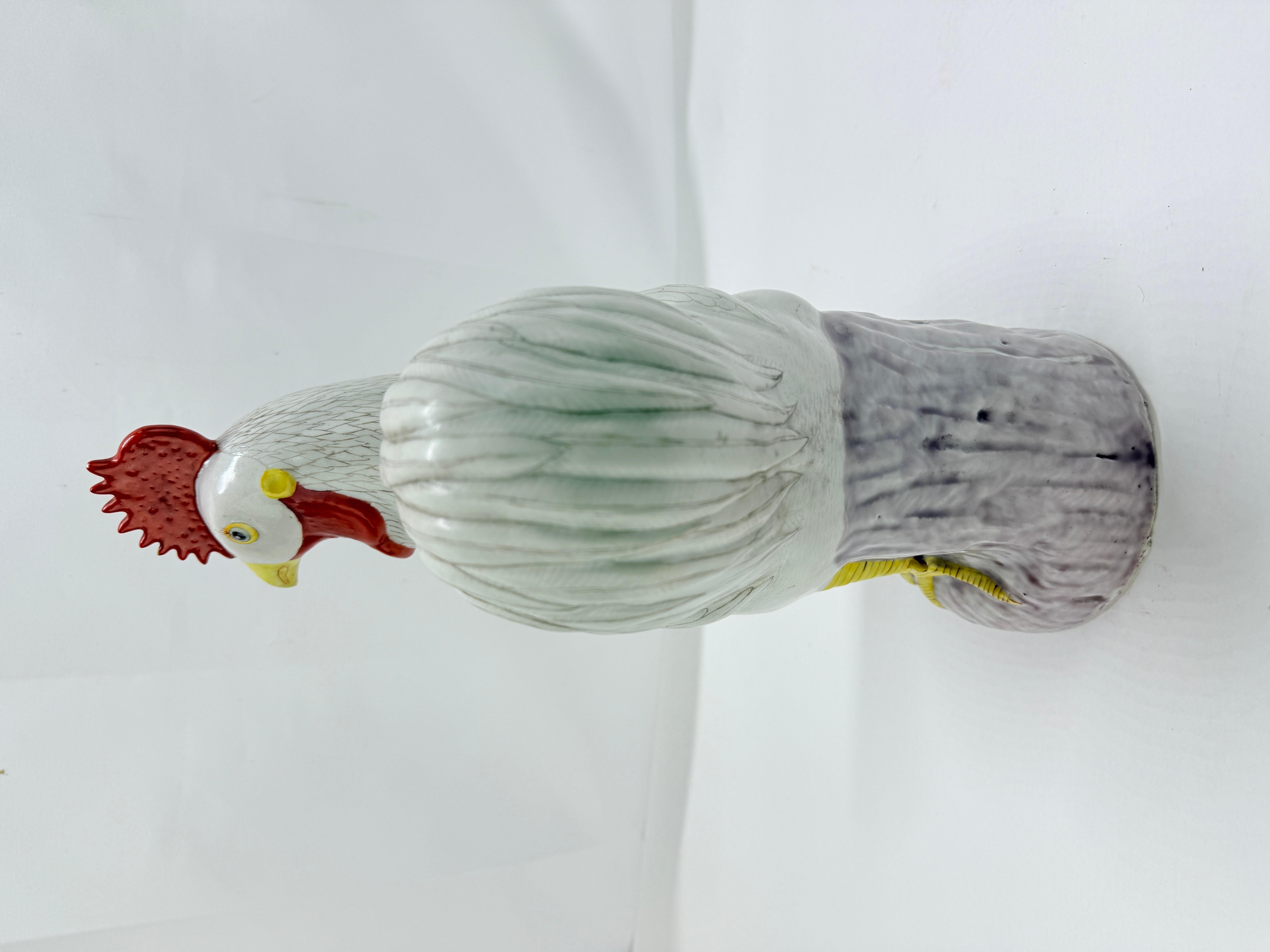 19th Century Late 19th C, Chinese Export Porcelain Famille Rose Rooster Figure For Sale